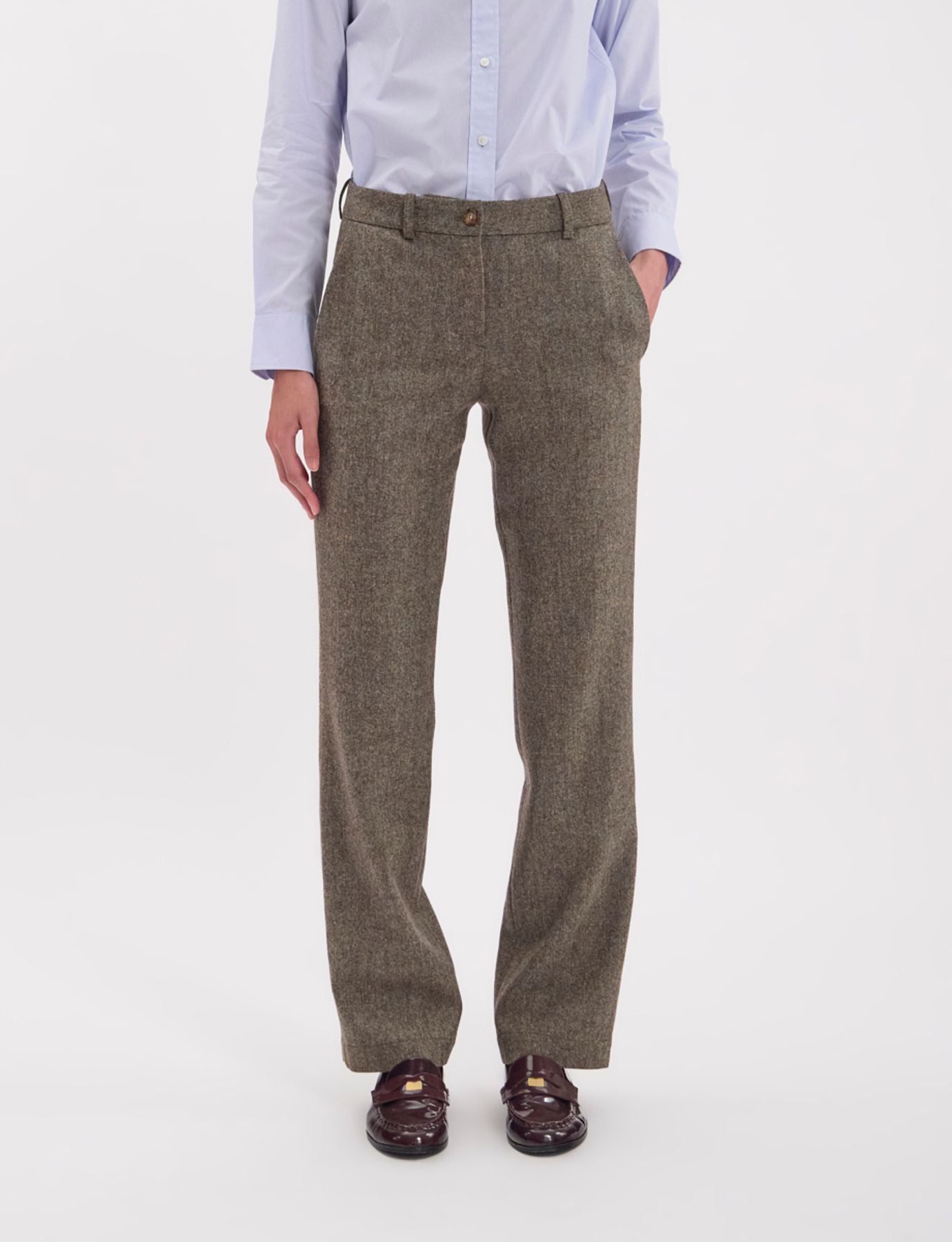 Pantalón Francisco en mezcla de lana verde jaspeada