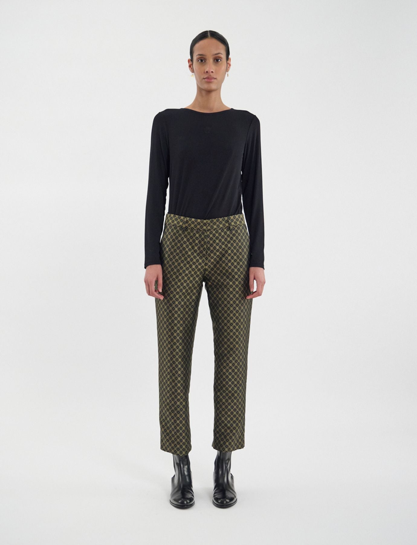 Audrey black and gold jacquard weave trousers