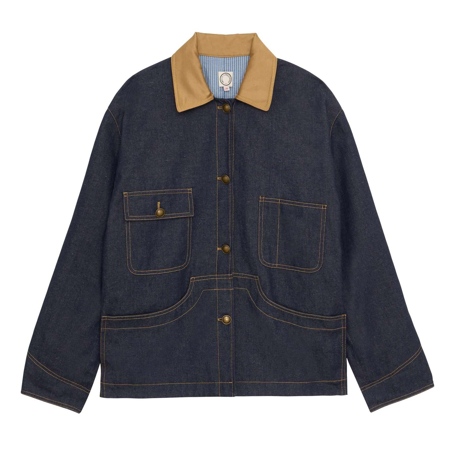 Chaqueta de trabajo Melchior en mezcla de algodón y lino azul marino