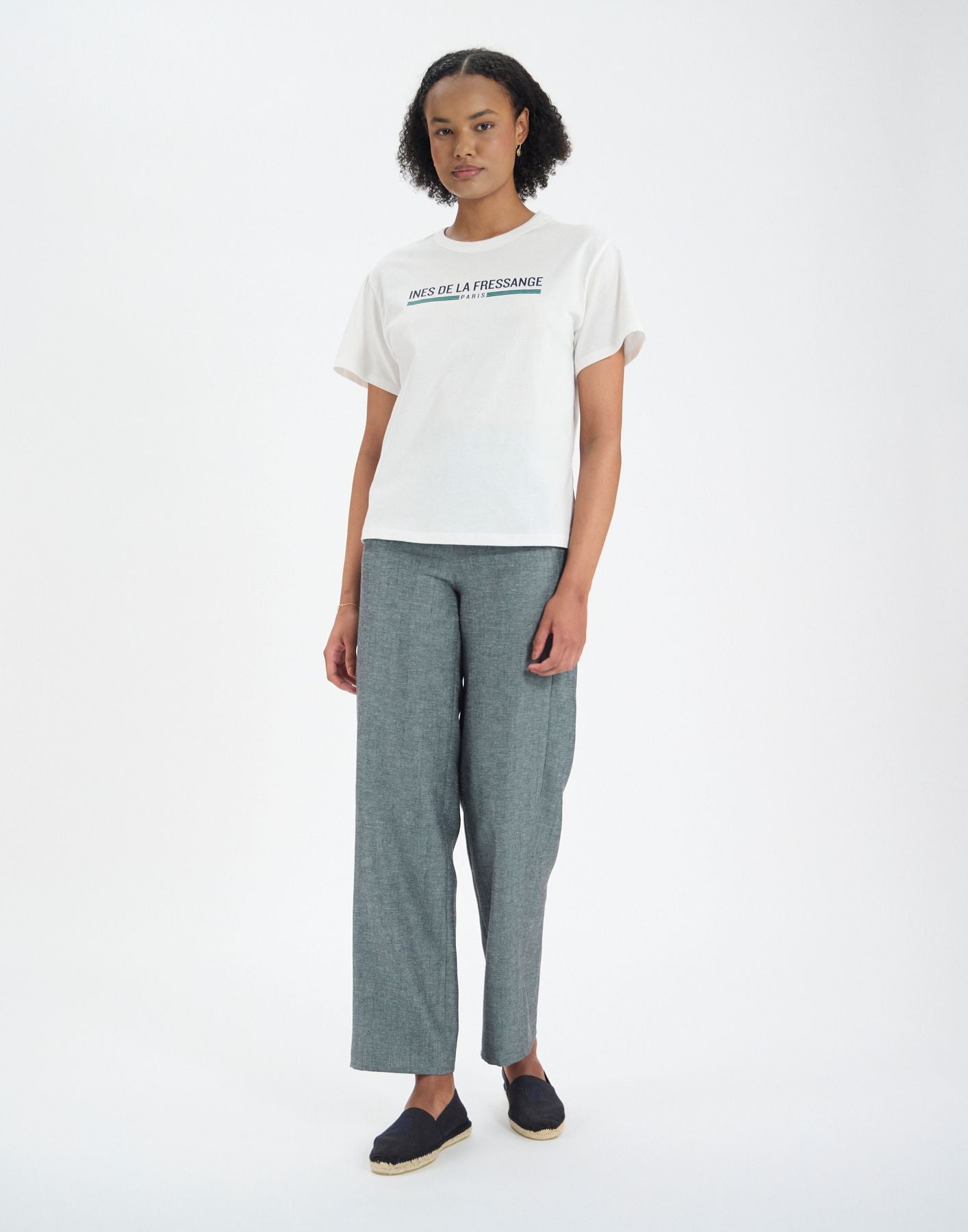 Maxence top blanco de algodón orgánico estampado verde