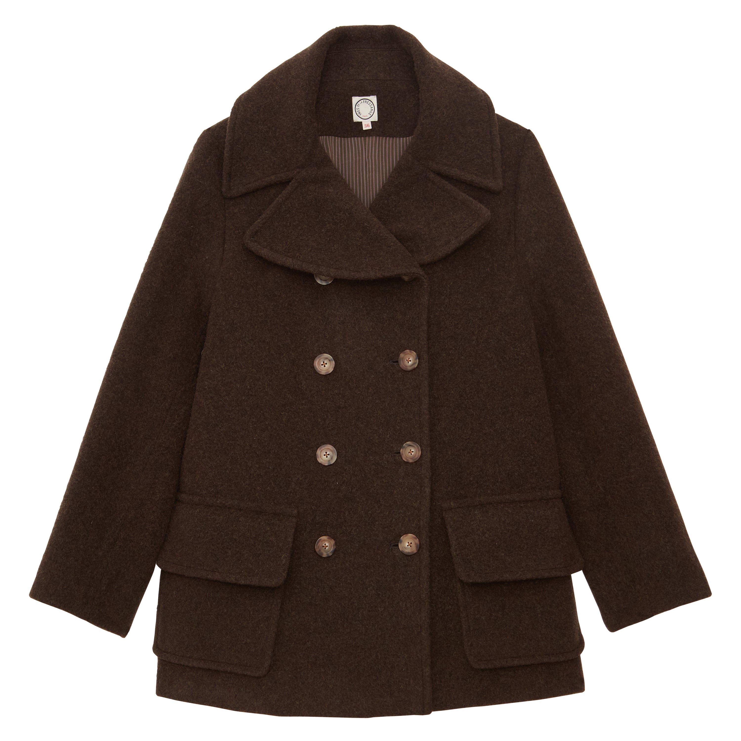Séraphine brown wool herringbone pea coat