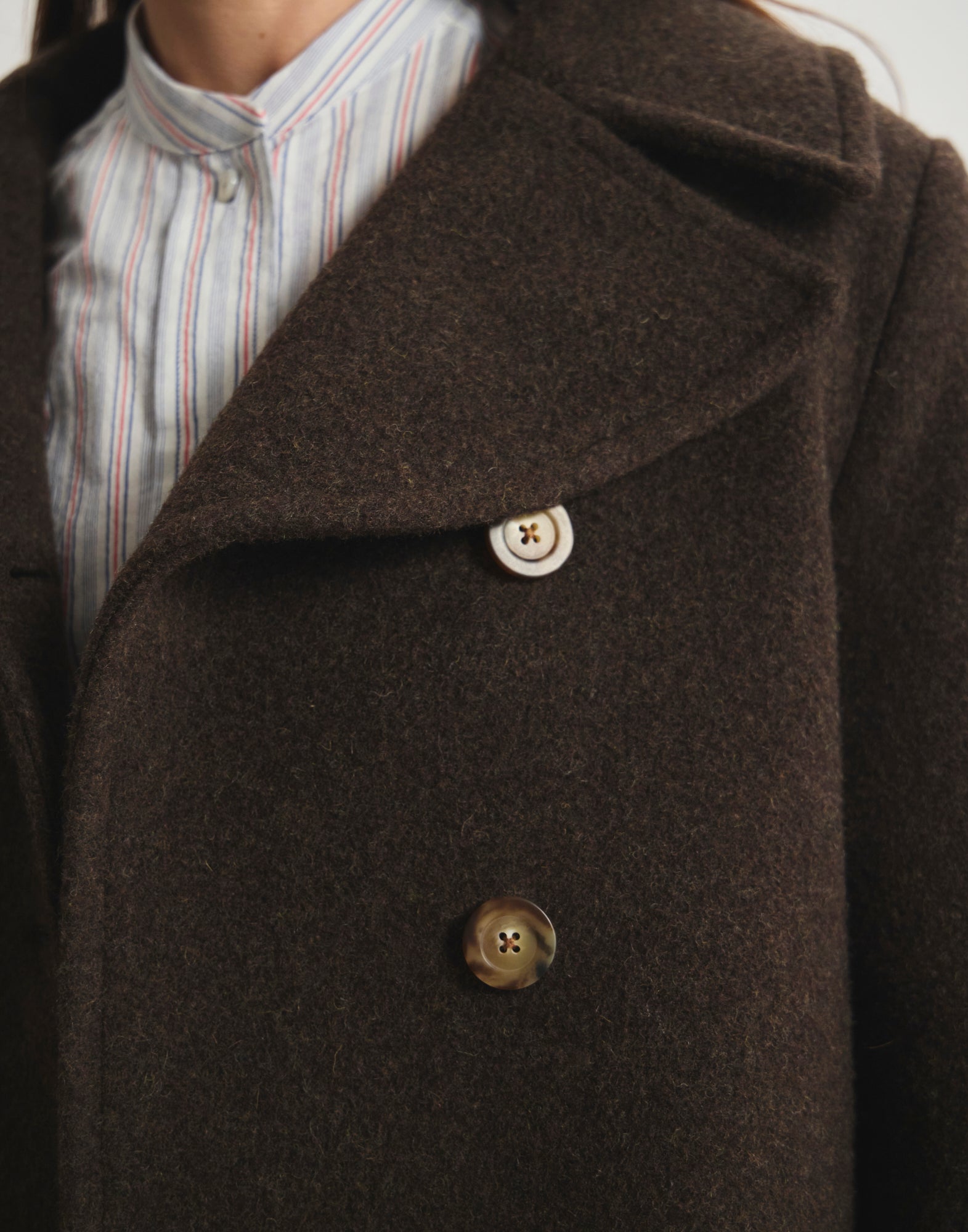 Chaquetón en espiga de lana marrón Séraphine