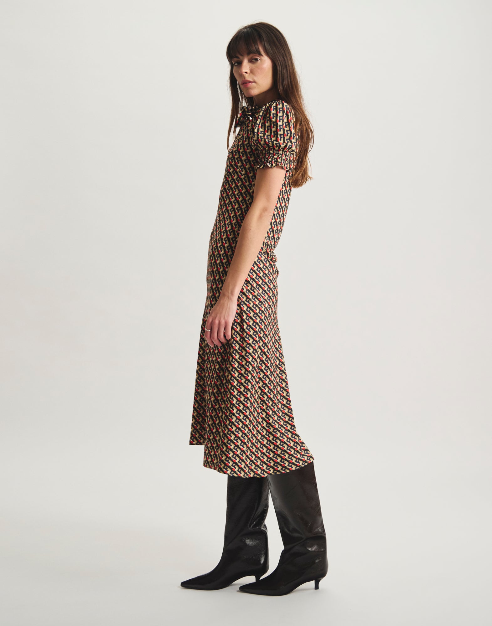 Cerise floral-print viscose dress