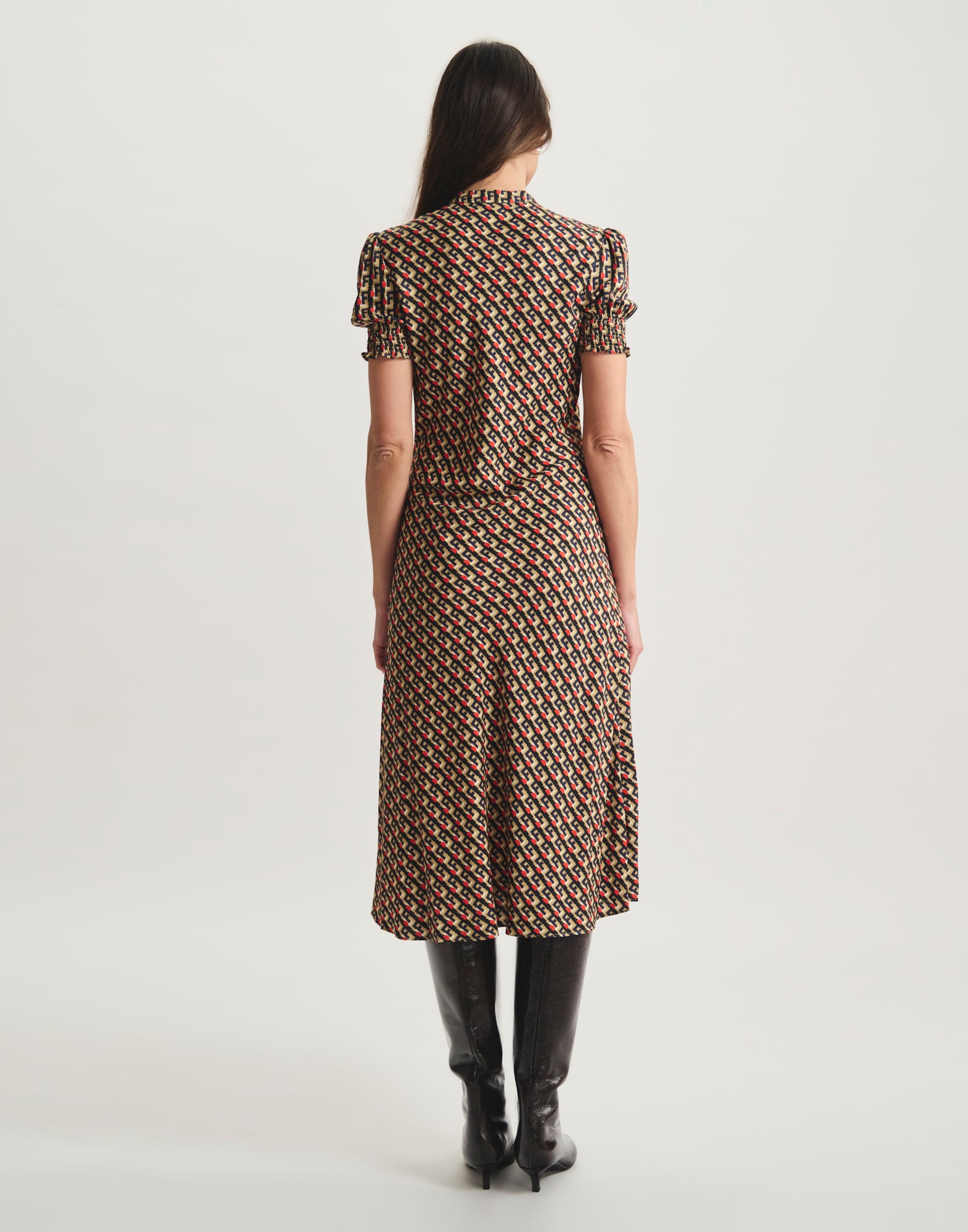 Cerise floral-print viscose dress