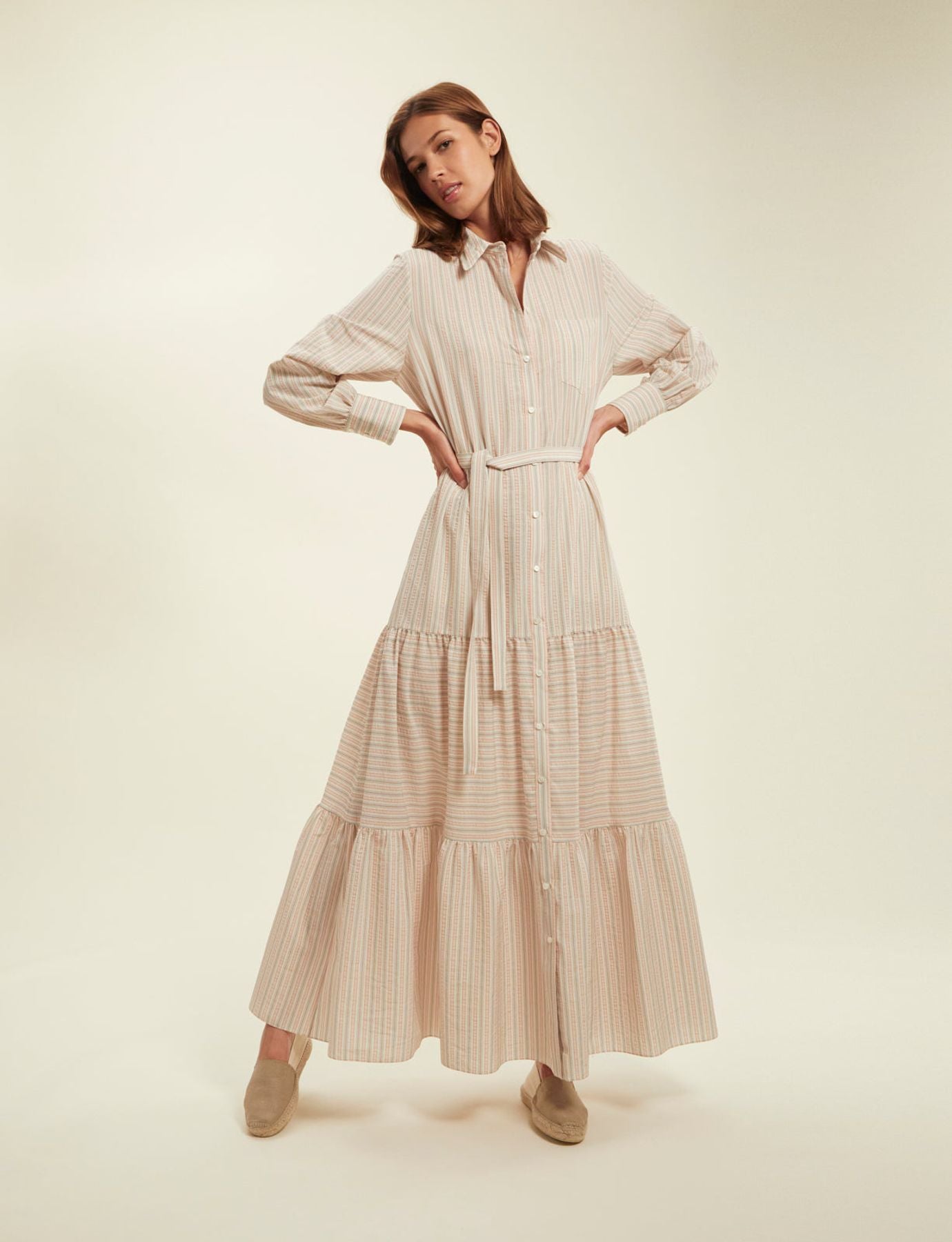 Vestido de rayas crudo Léna