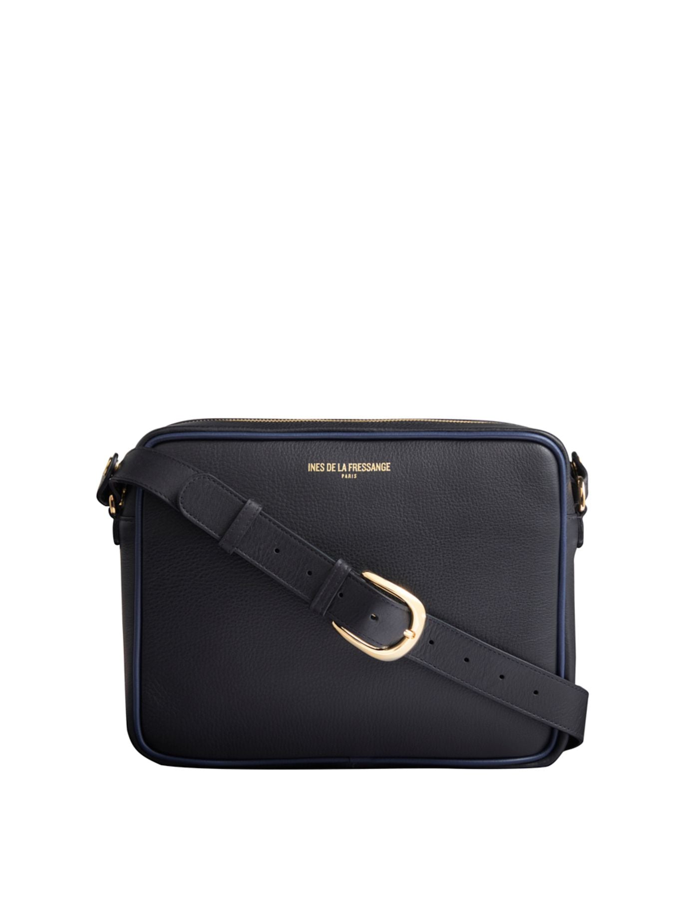 Marcia bolso grande negro ribeteado azul marino