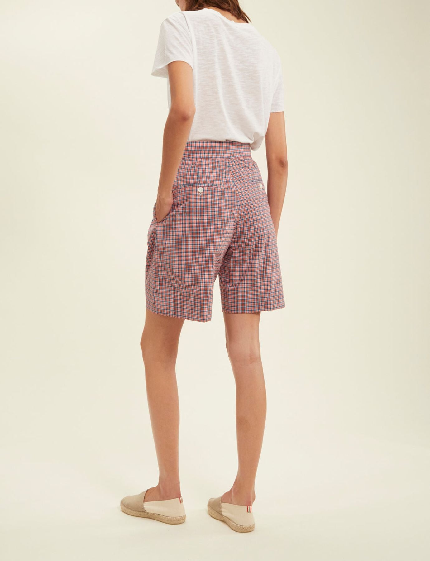 Pantalones cortos a cuadros rojo ciruela