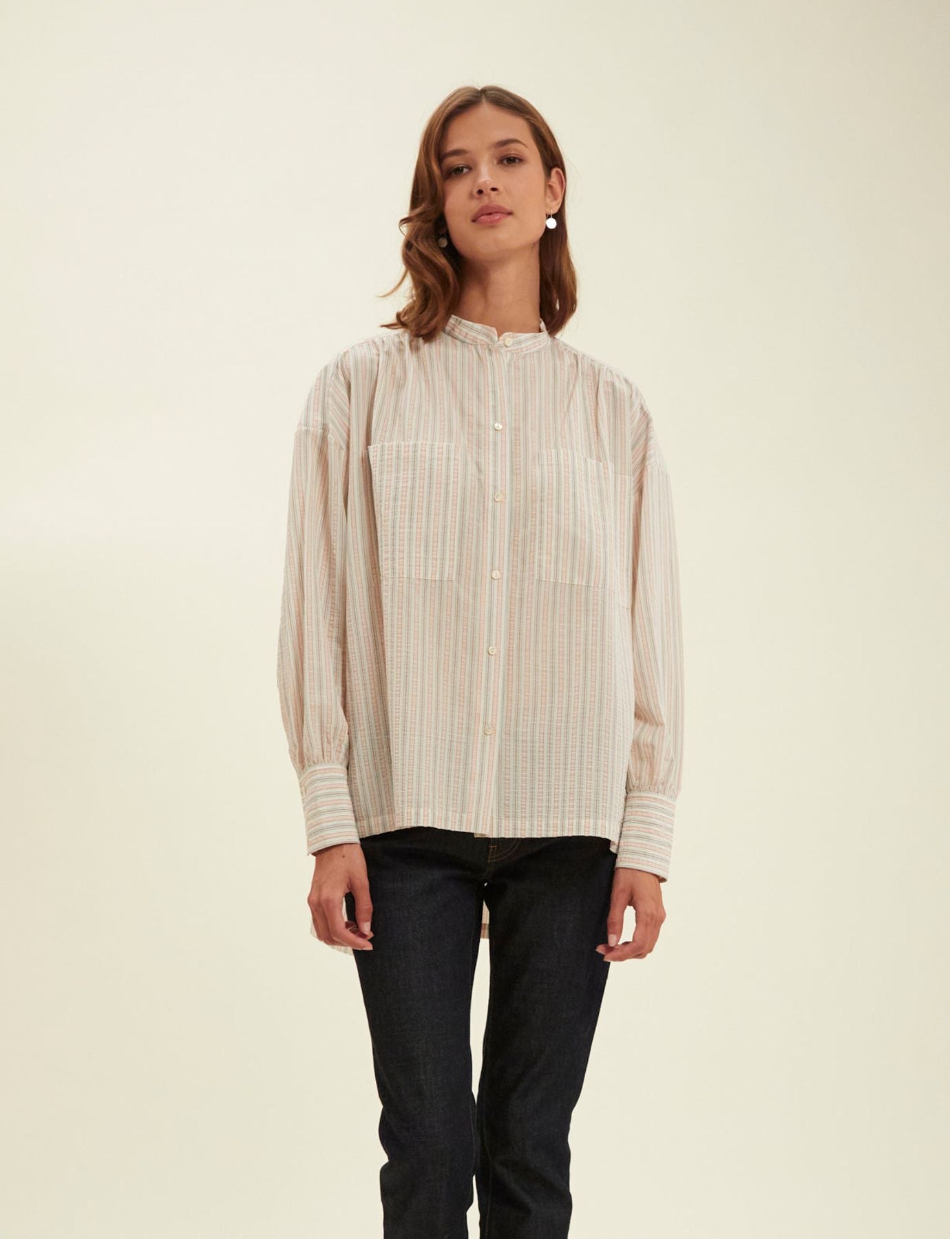 Camisa a rayas color crudo Adamo