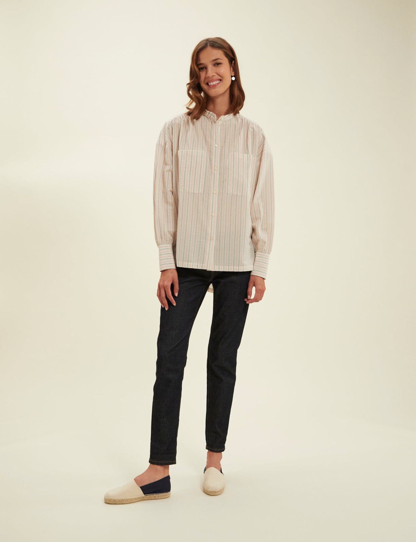 Camisa a rayas color crudo Adamo