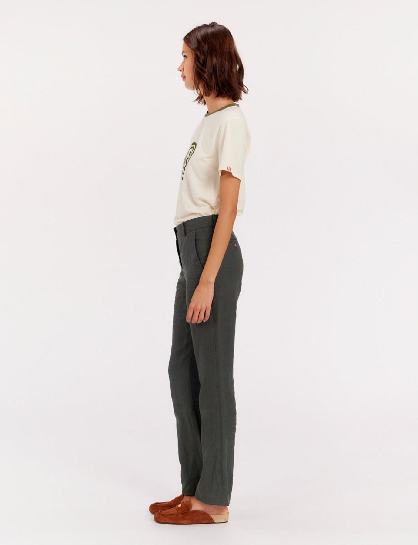 Pantalón Francisco de lino verde oscuro