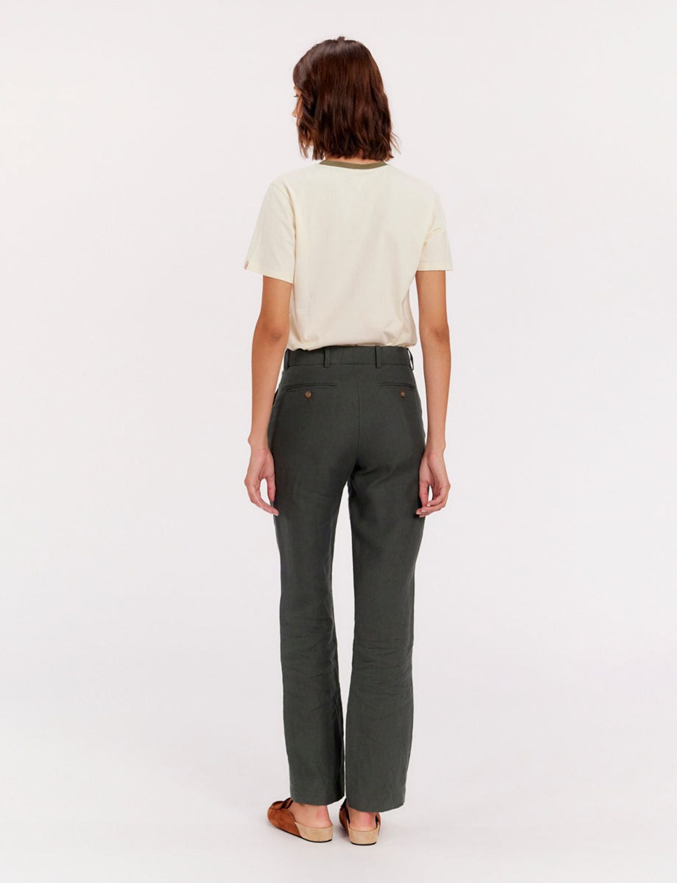 Pantalón Francisco de lino verde oscuro