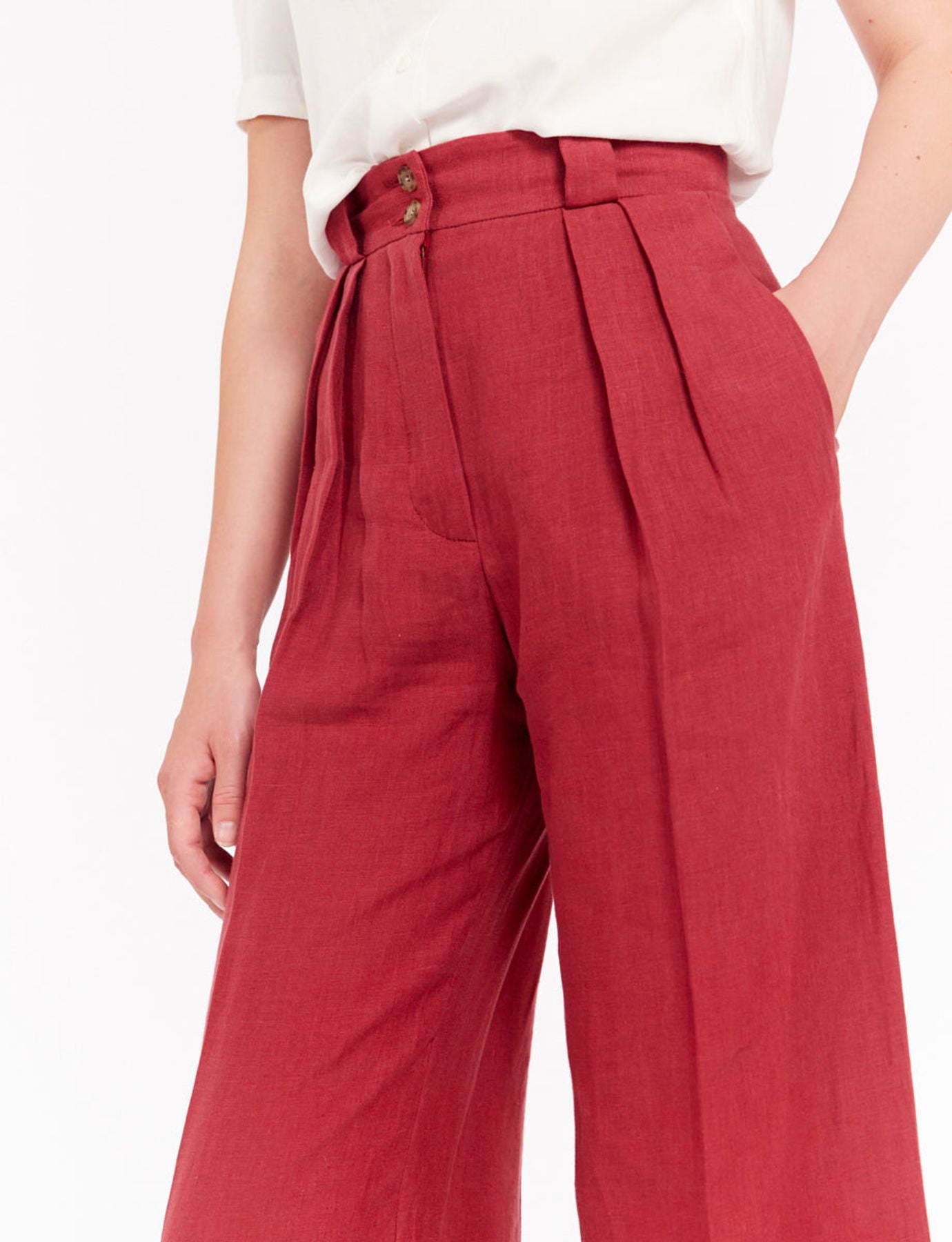 Pantalón Marlène de lino frambuesa