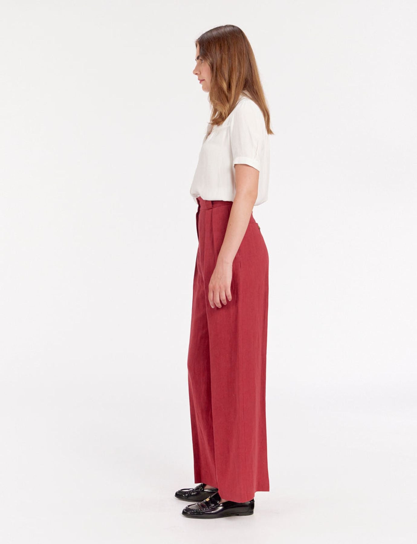 Pantalón Marlène de lino frambuesa