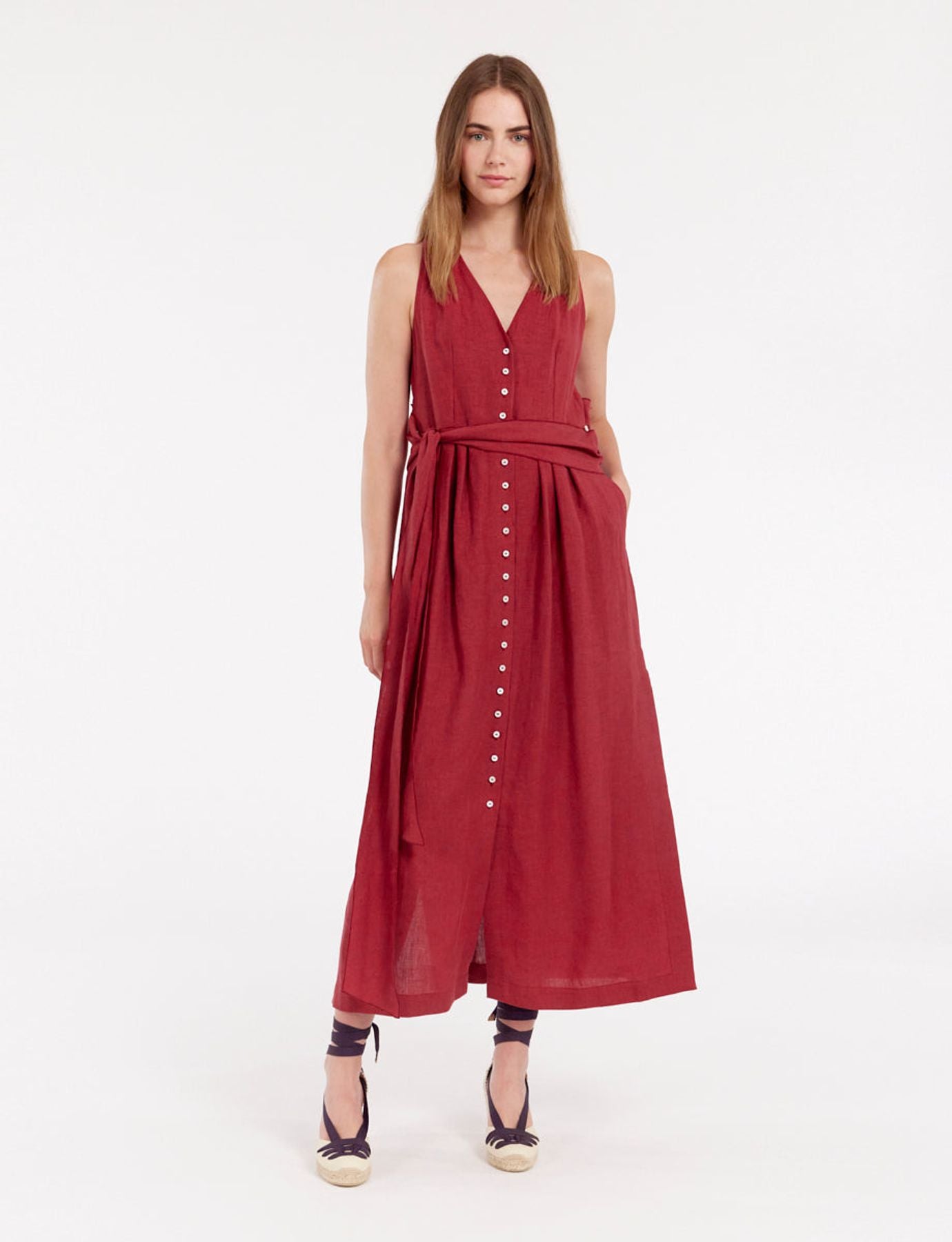 Vestido largo Ambre de lino frambuesa
