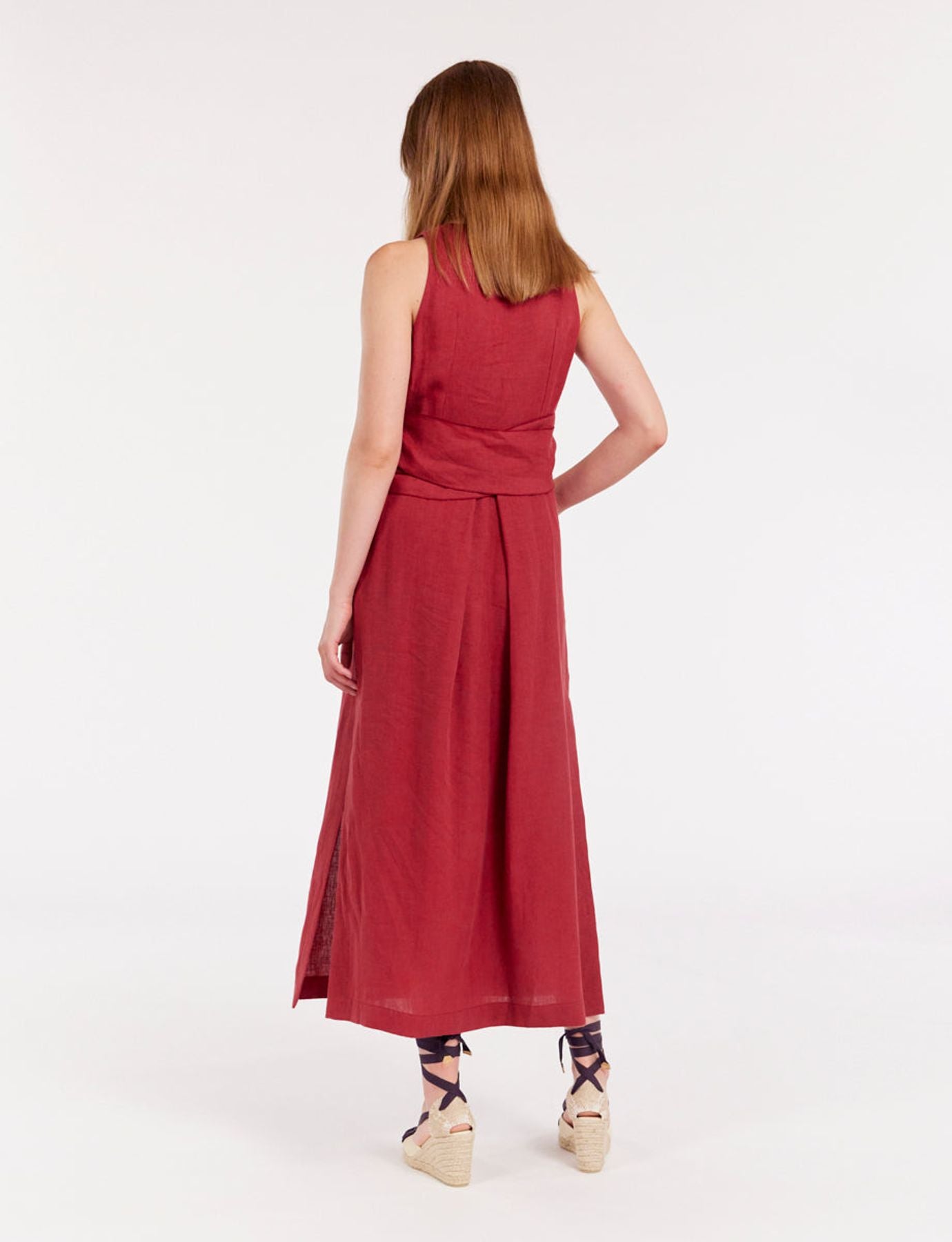 Vestido largo Ambre de lino frambuesa
