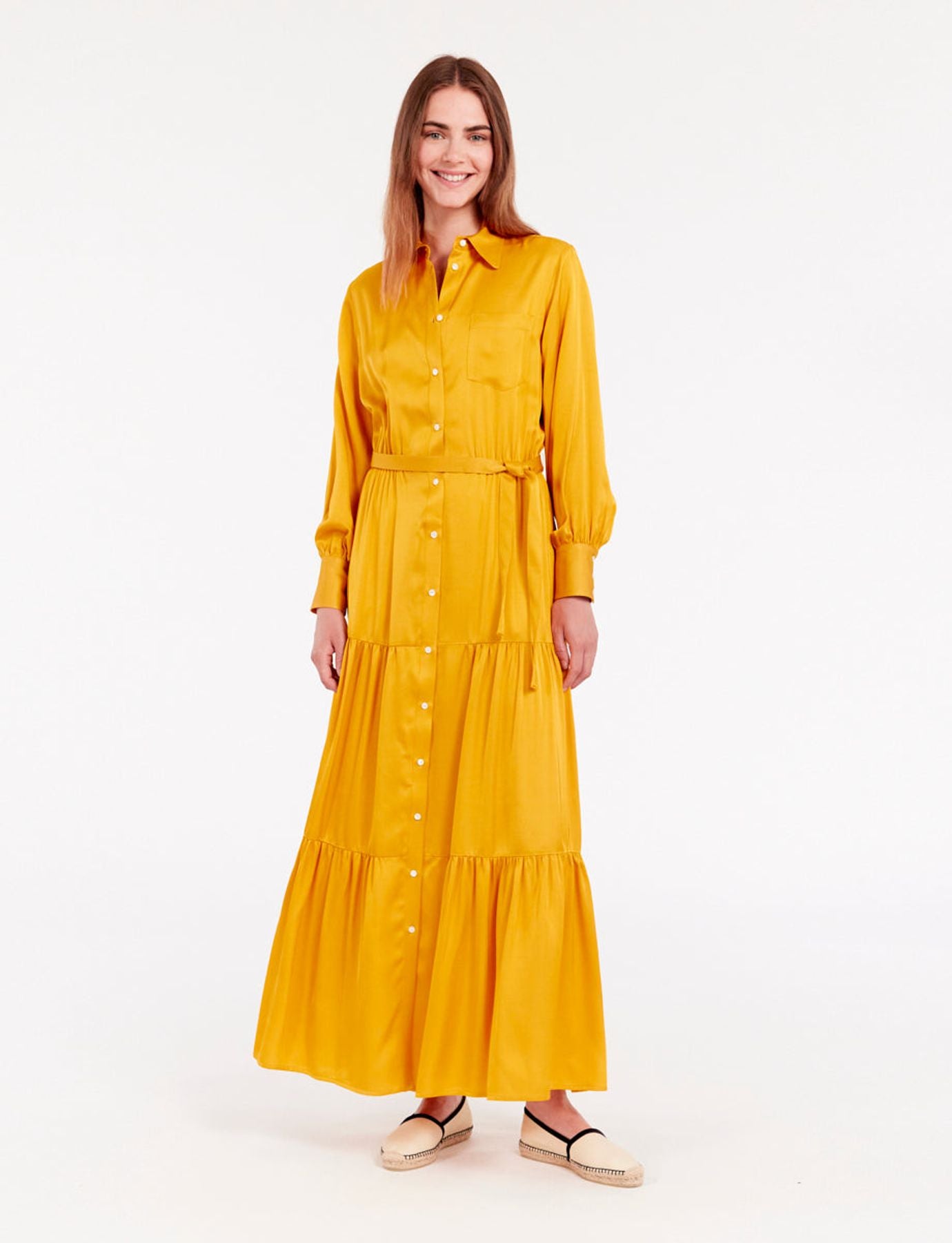 Vestido largo Léna con volante ranúnculo