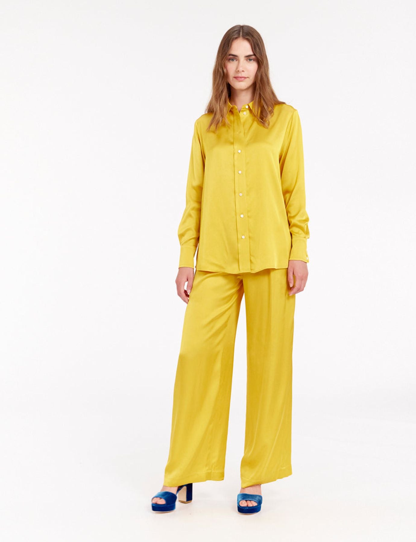 Maureen yellow buttercup satin shirt