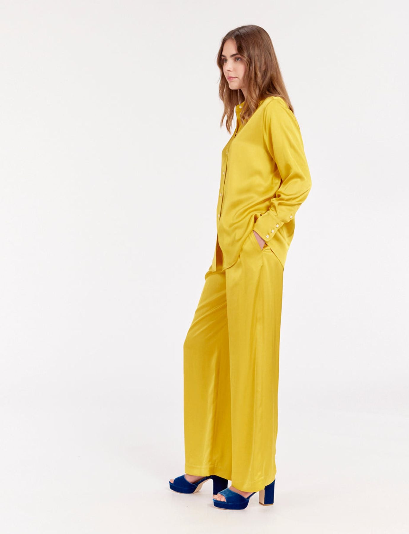 Maureen yellow buttercup satin shirt
