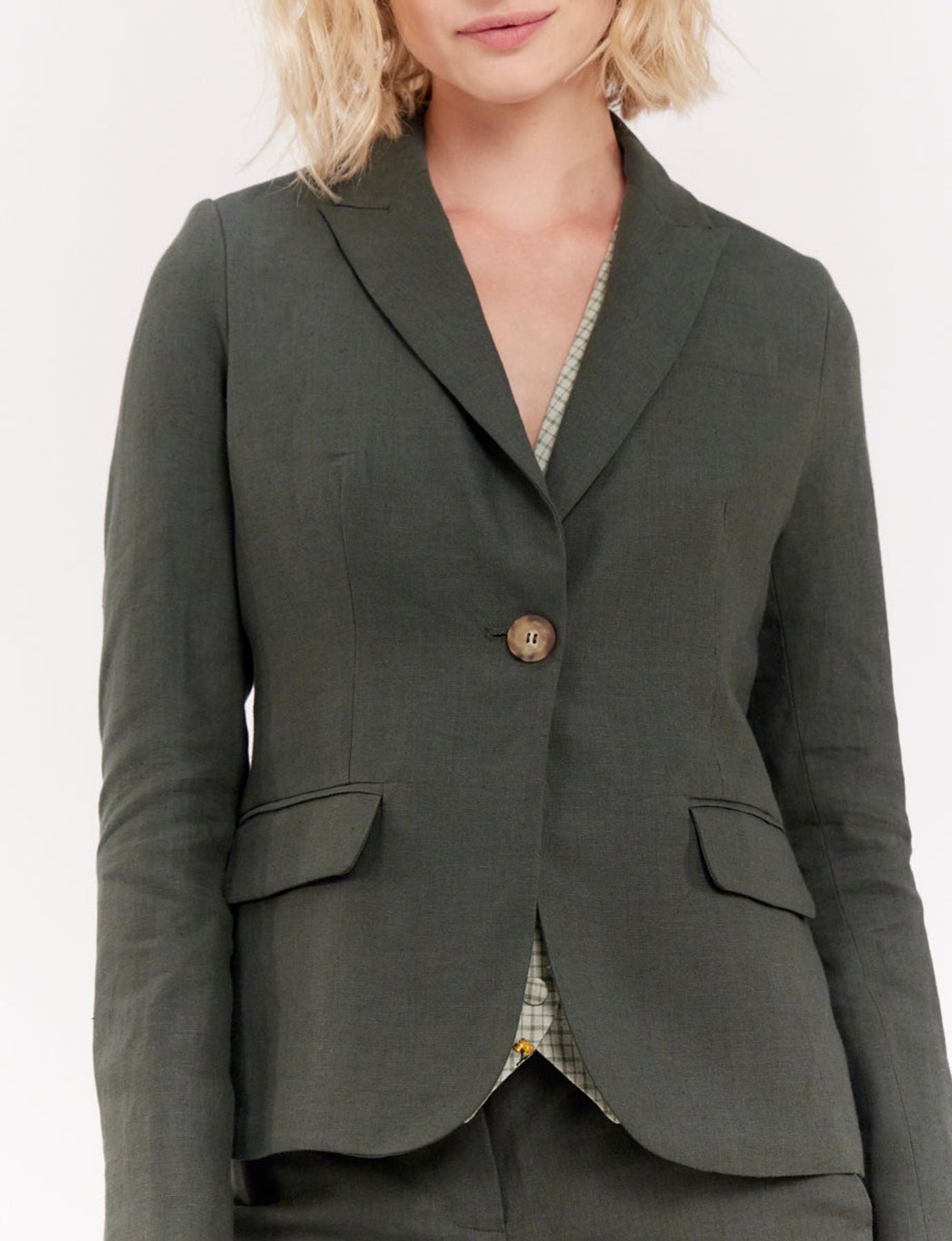 Chaqueta Nicoletta de lino verde oscuro
