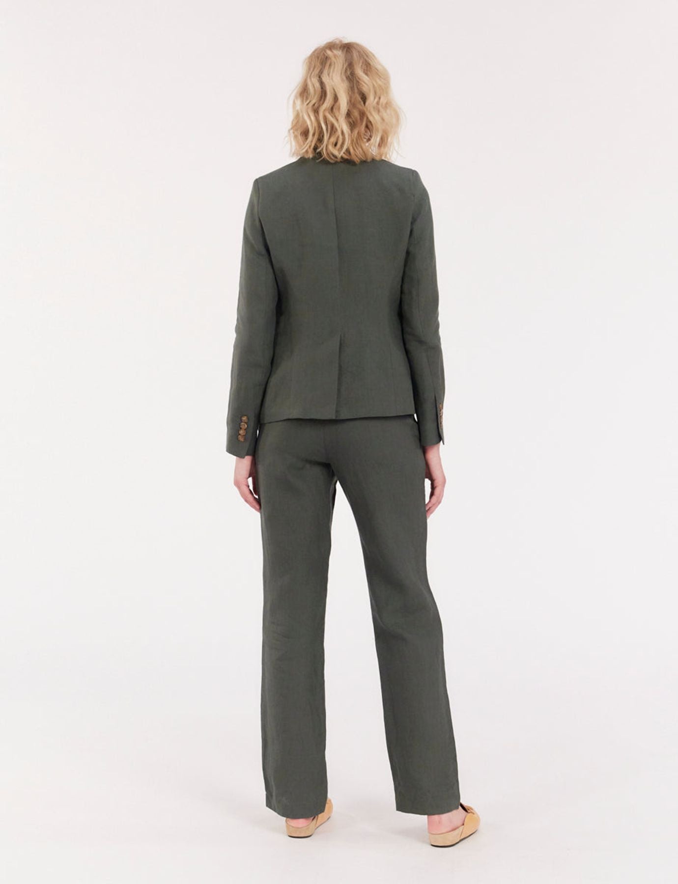 Chaqueta Nicoletta de lino verde oscuro