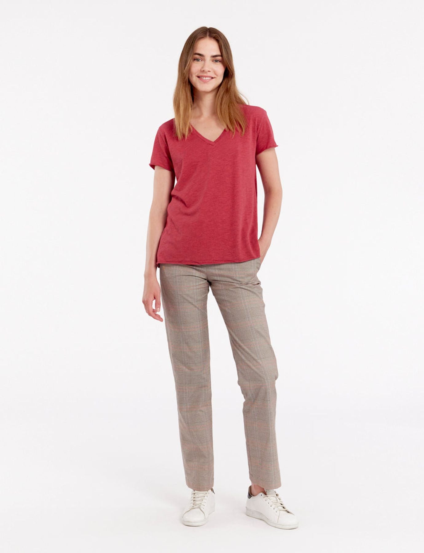 Camiseta Katalina cuello pico Frambuesa