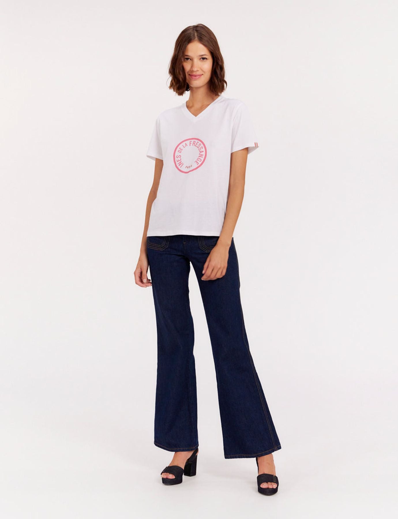 Camiseta de cuello de pico rosa Aurore