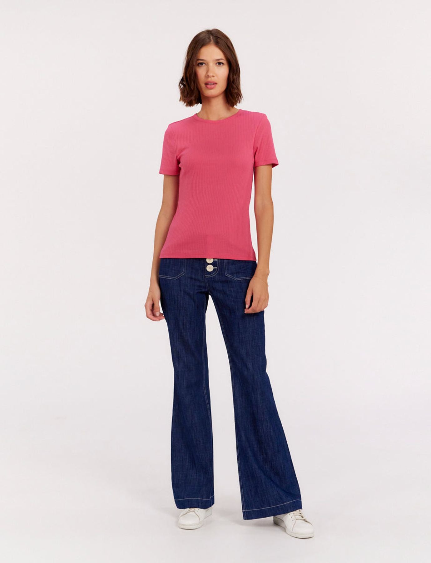 Camiseta de canalé rosa Ella