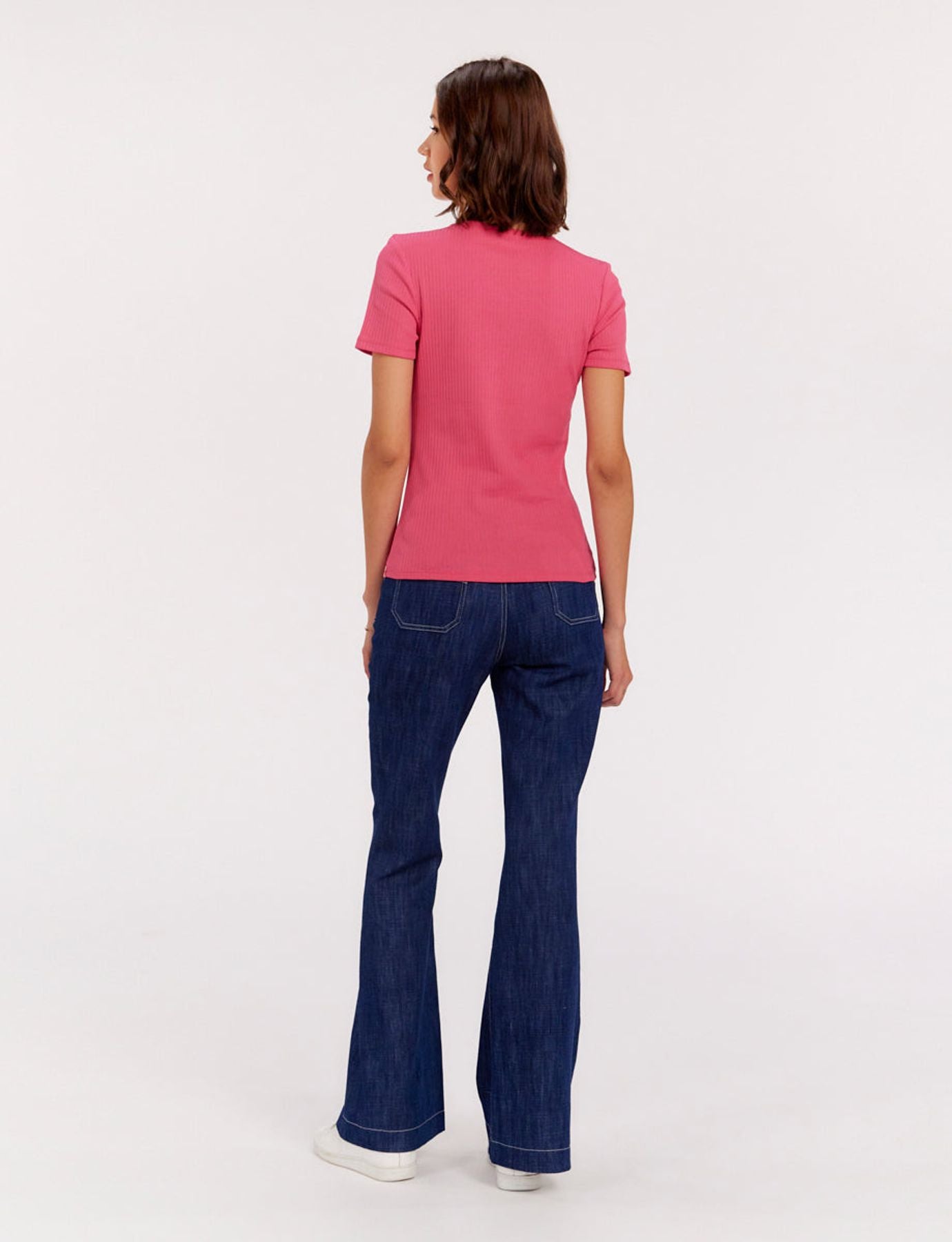 Camiseta de canalé rosa Ella
