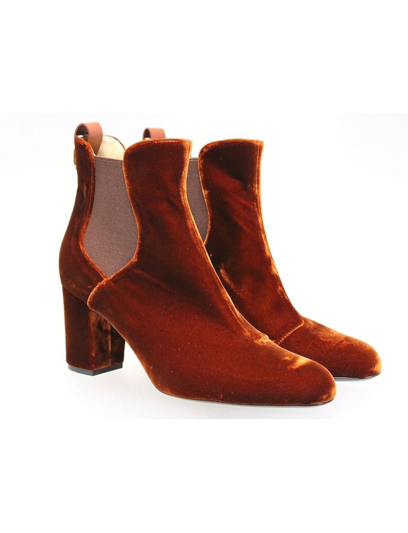 Botines Chelsea con tacón, terciopelo cobre