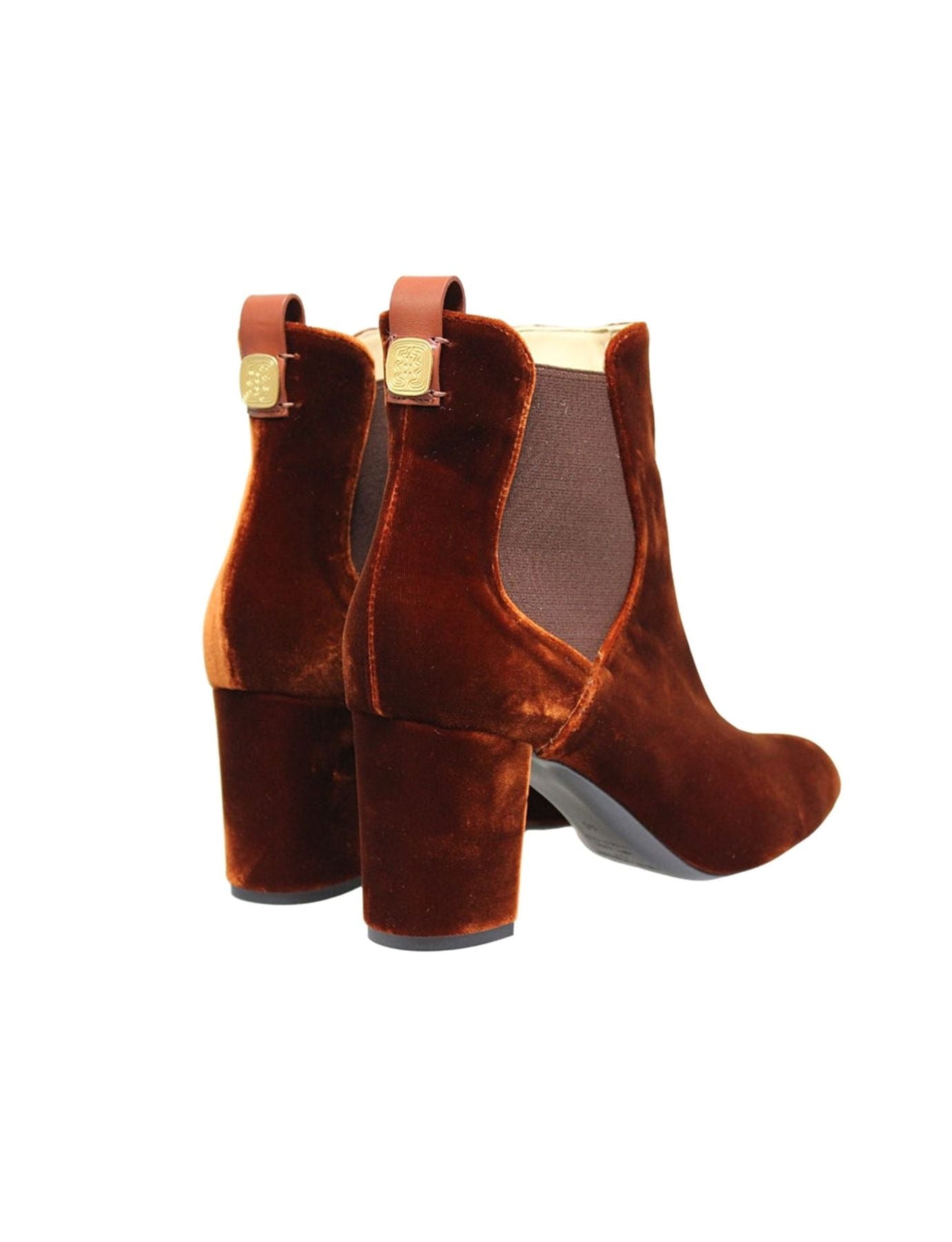 Botines Chelsea con tacón, terciopelo cobre