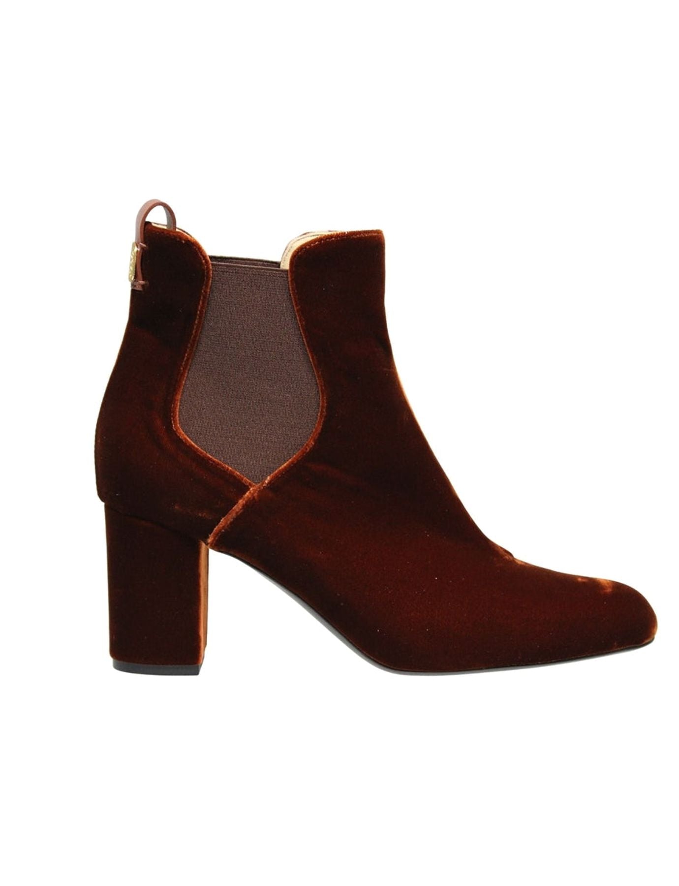 Botines Chelsea con tacón, terciopelo cobre