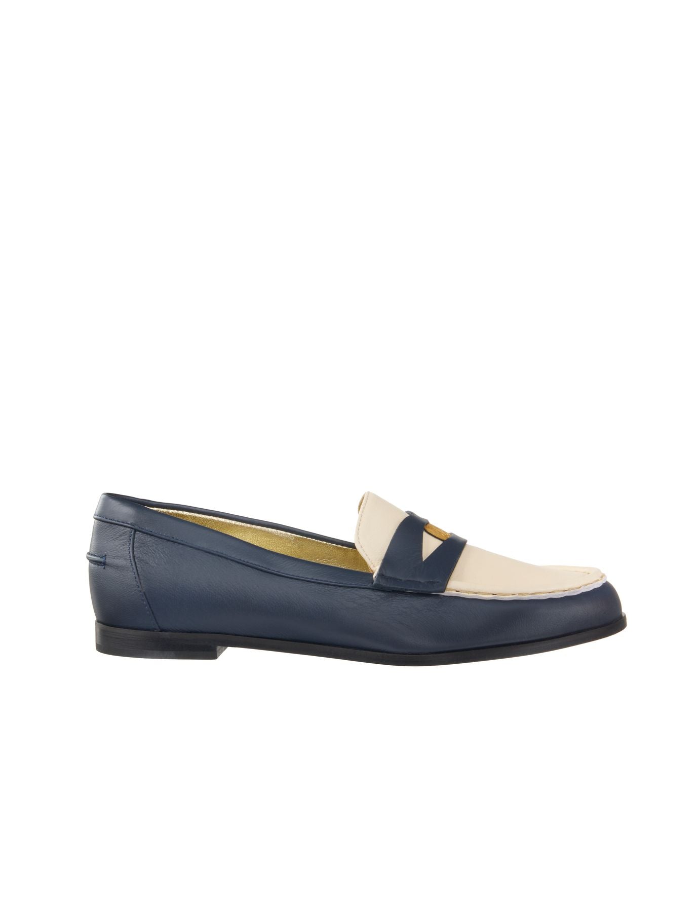 Mocasín Elvire Piel azul marino y beige