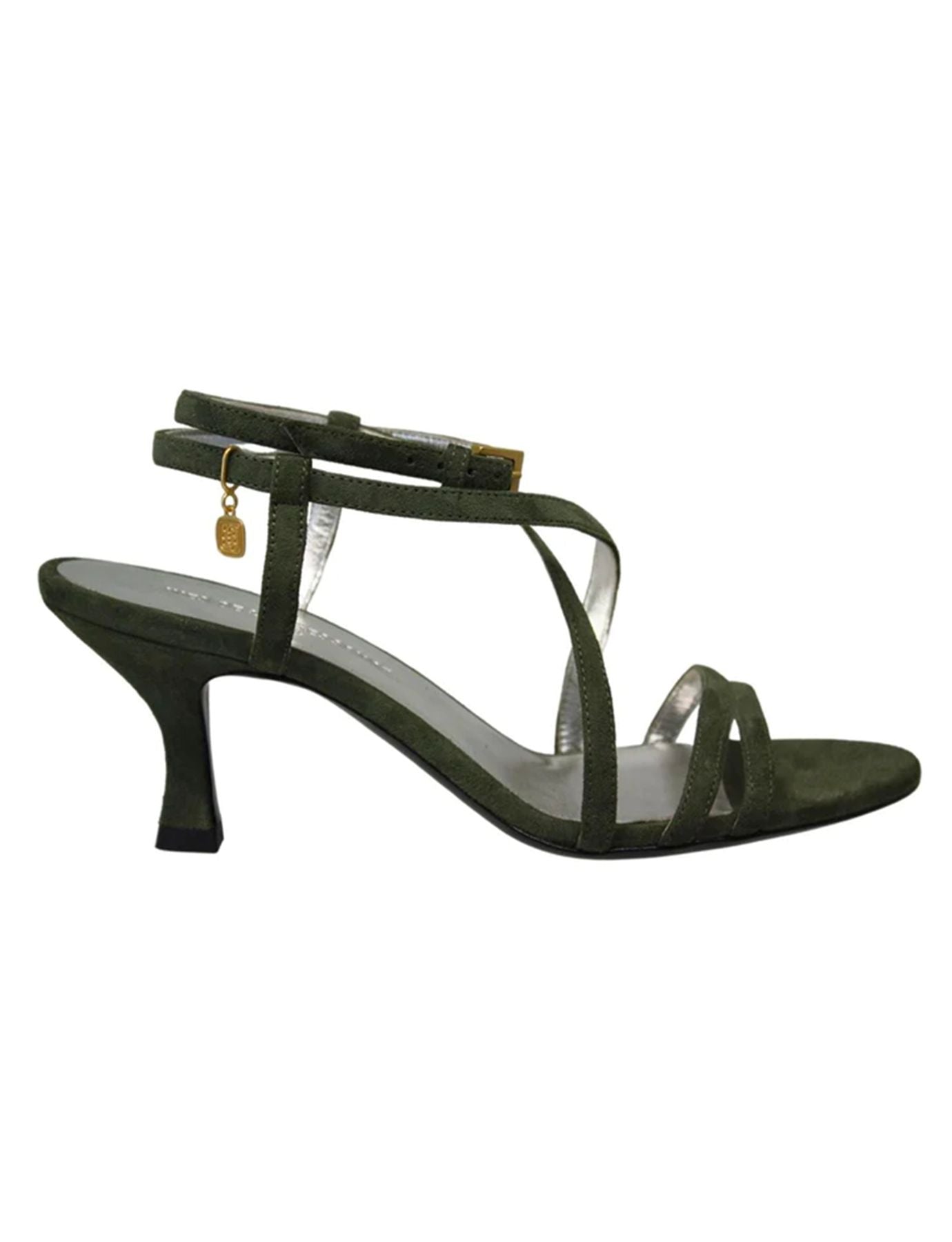 Heeled sandals, green suede straps