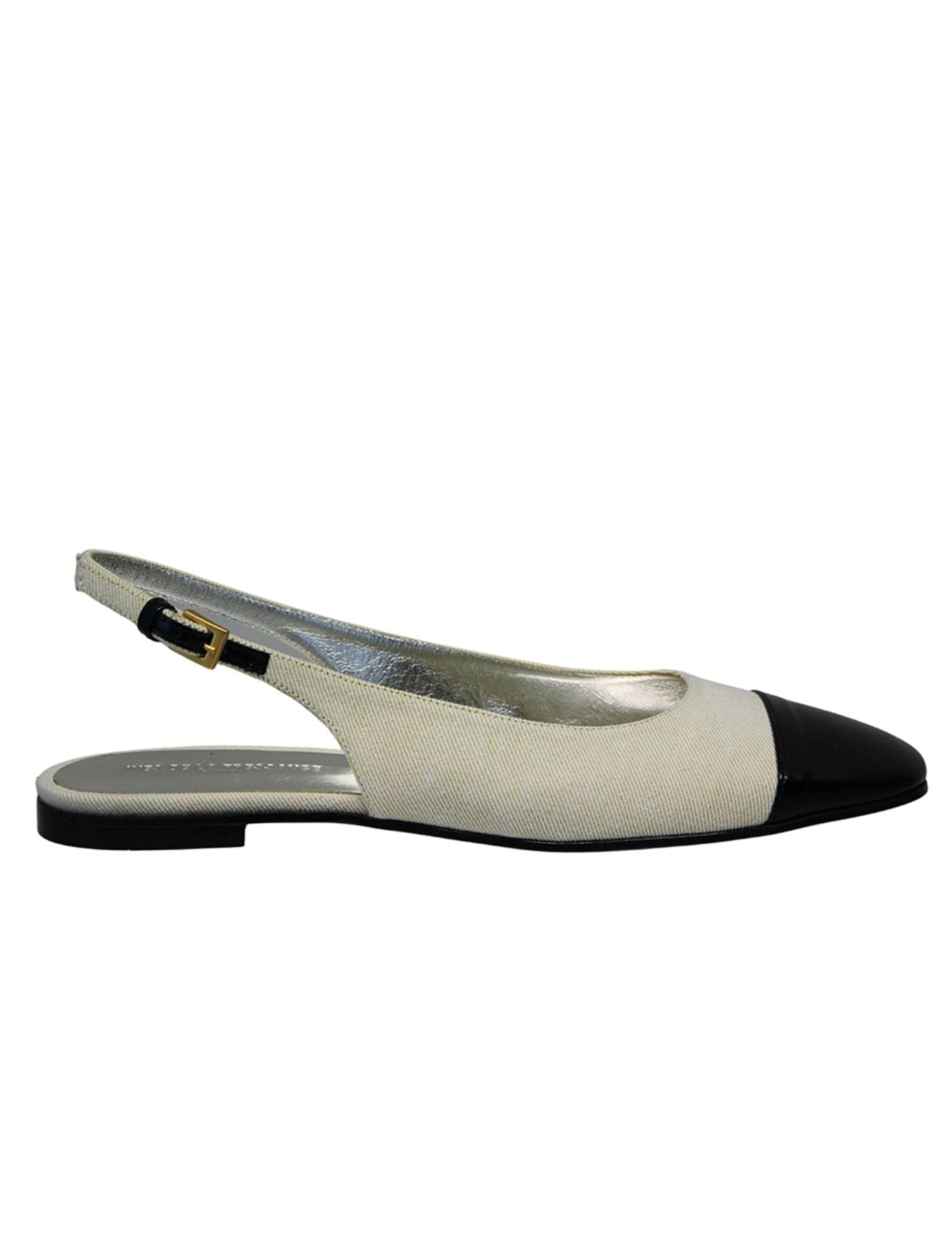 Celia cream and black slingback ballerina