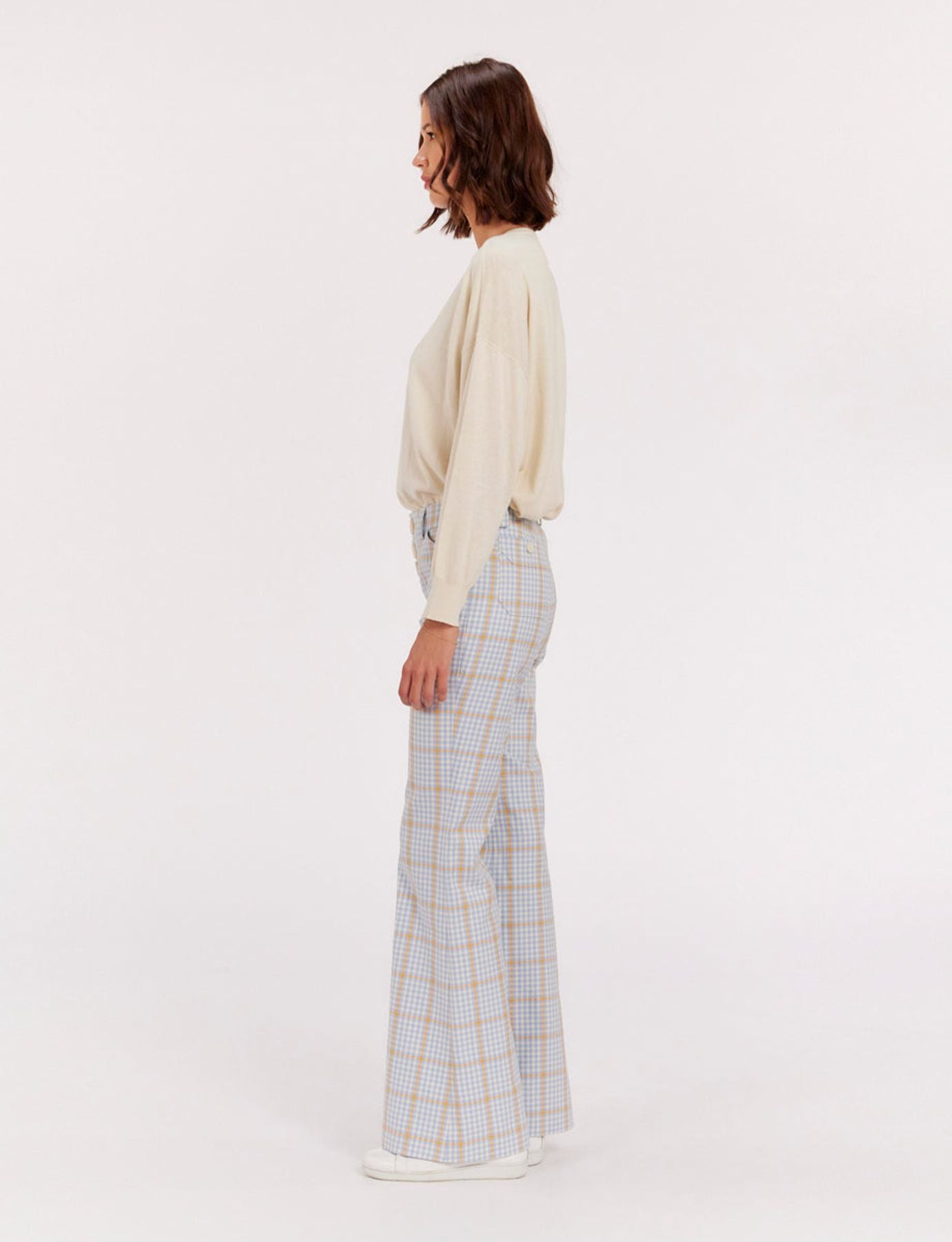 Charlotte blue and orange checked trousers