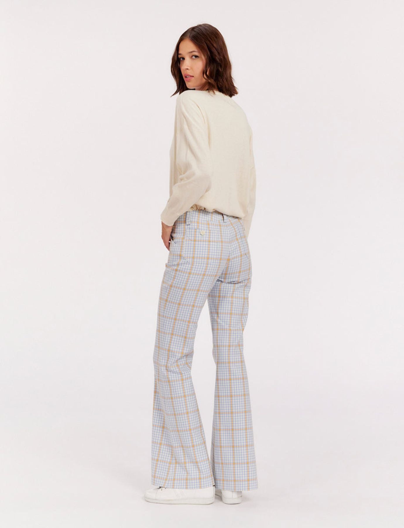 Charlotte blue and orange checked trousers