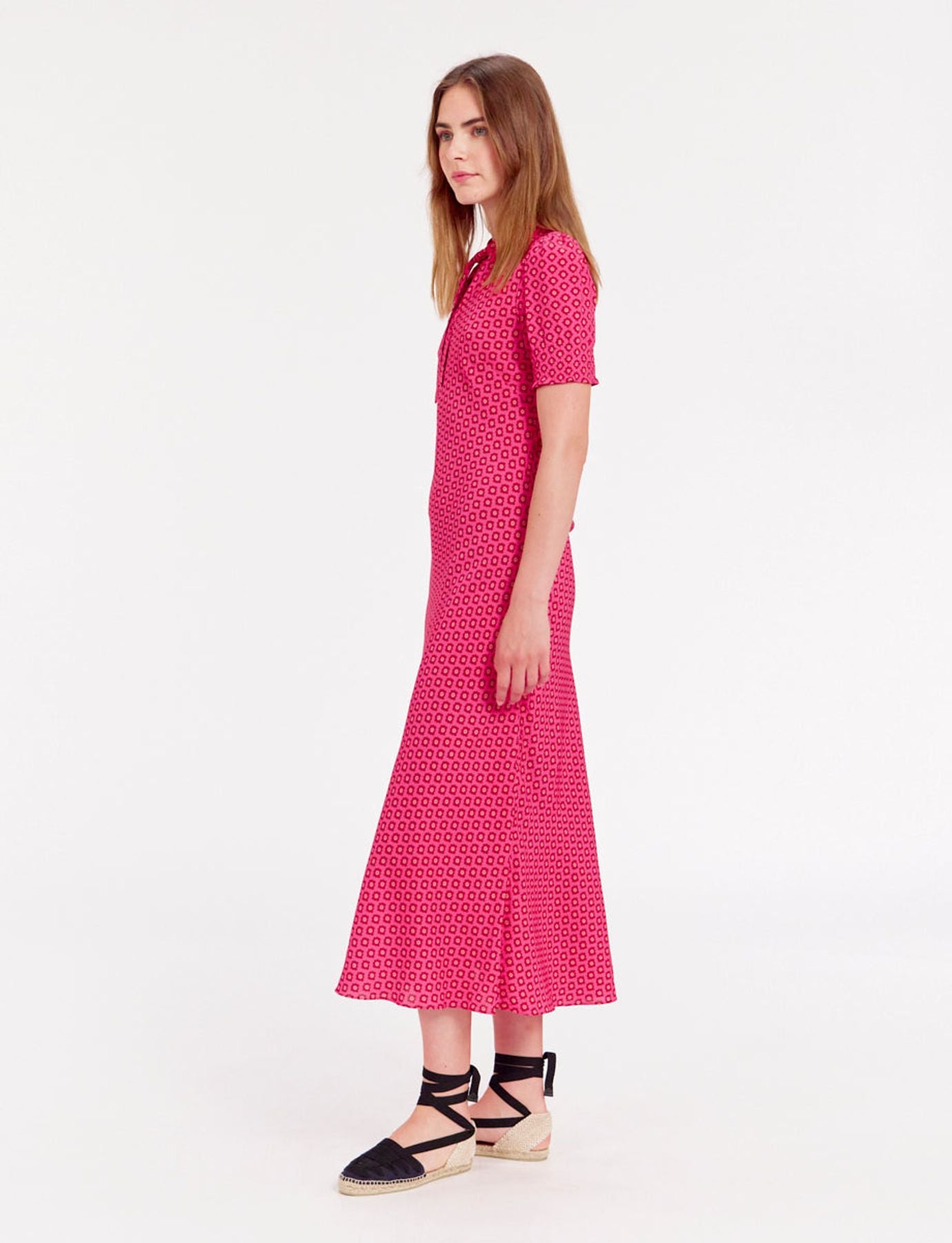 Cerise long pink print dress