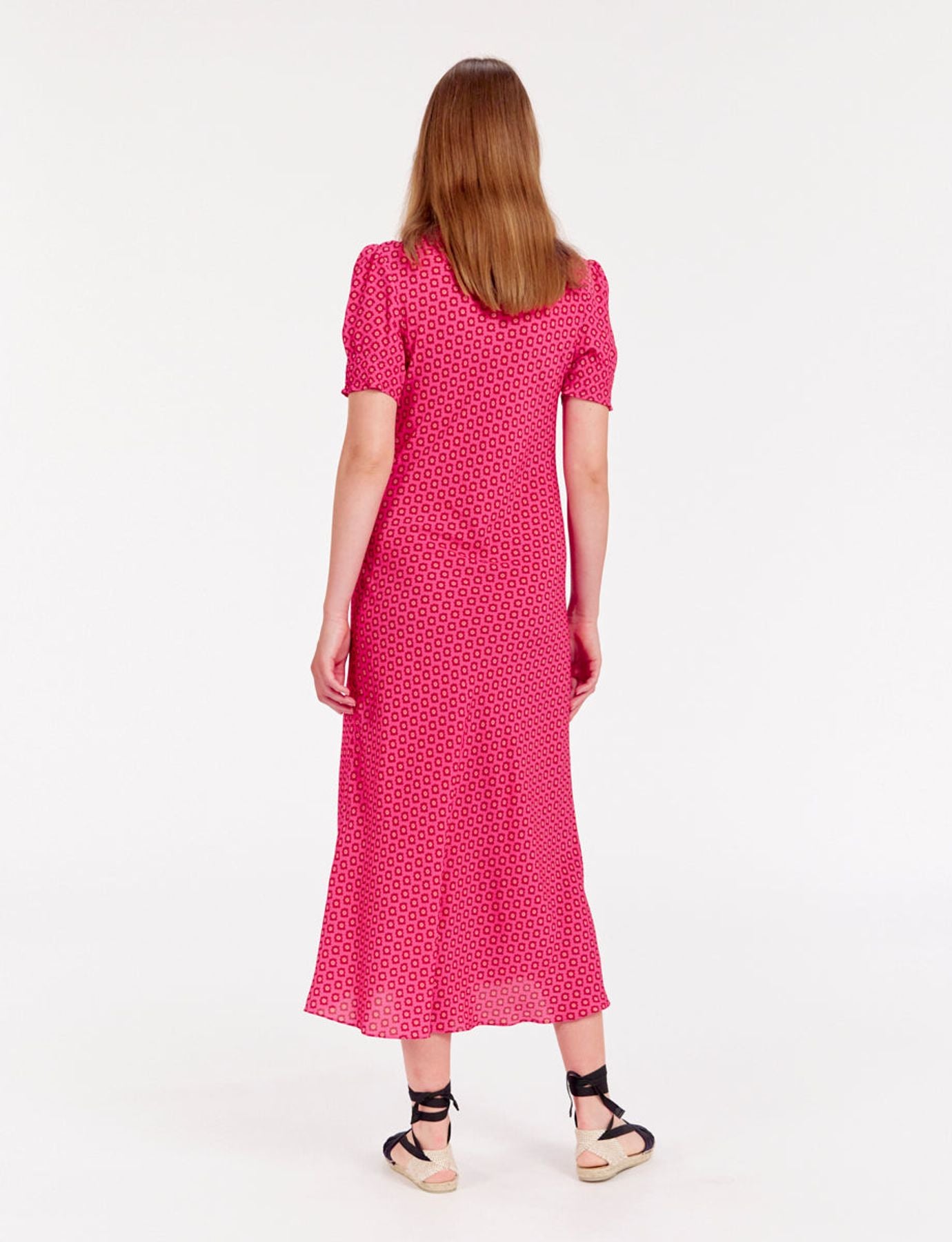Cerise long pink print dress