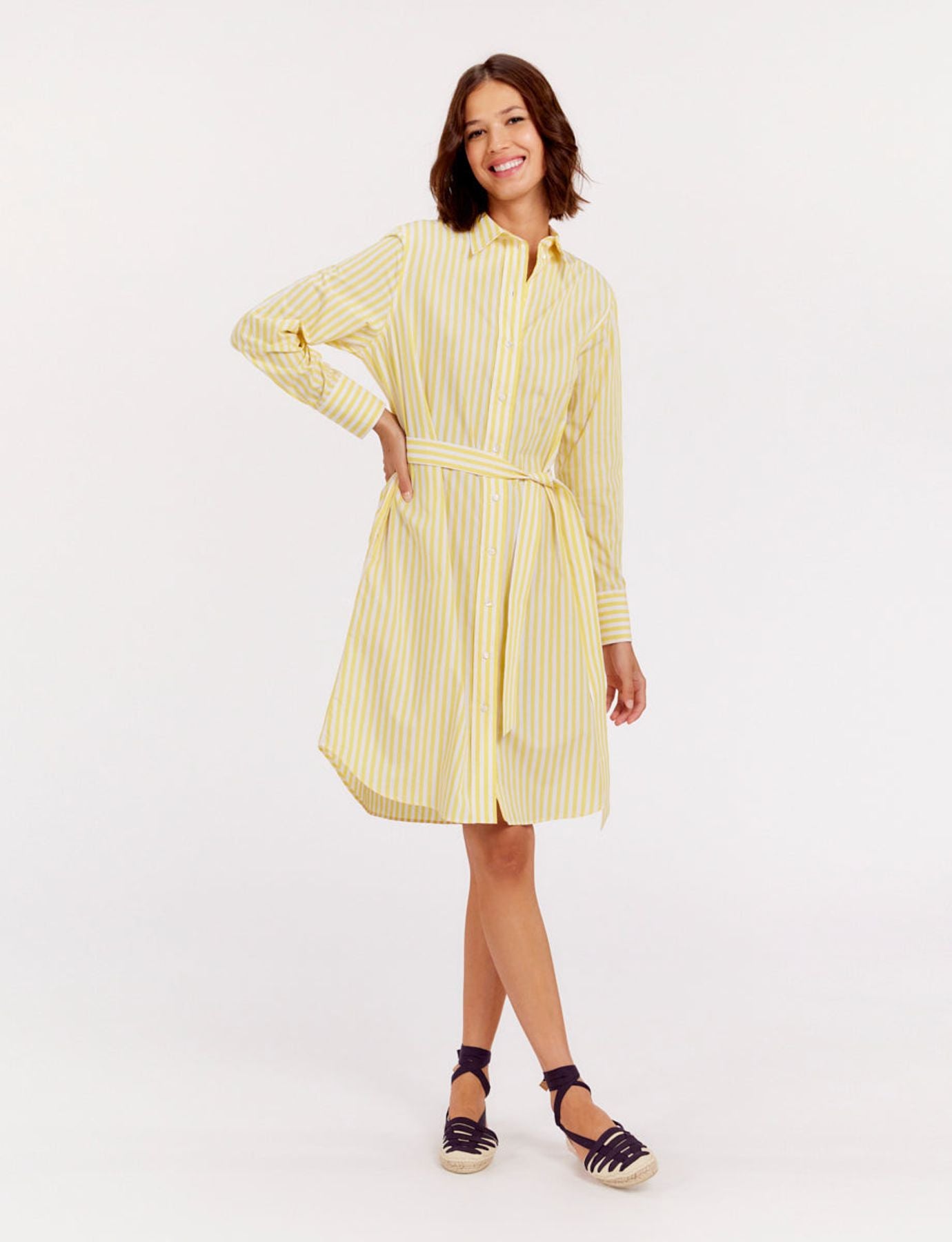 Vestido camisero de rayas amarillas y blancas Love