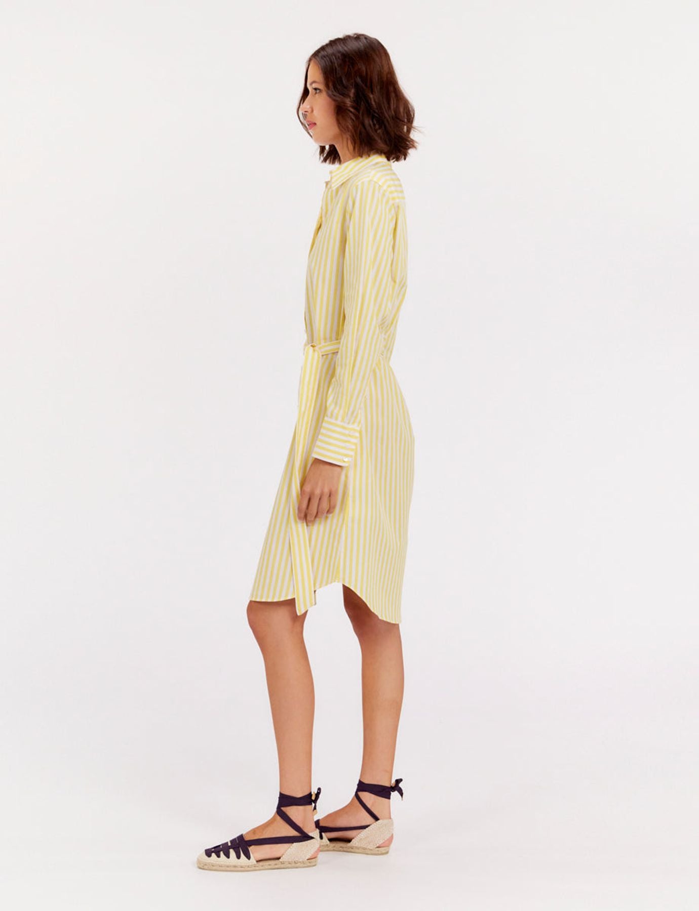 Vestido camisero de rayas amarillas y blancas Love