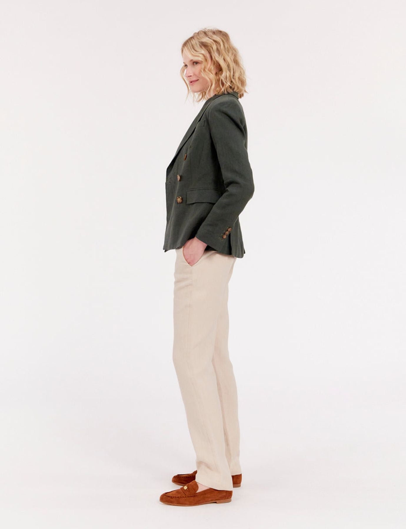 Chaqueta Maurice de lino verde oscuro