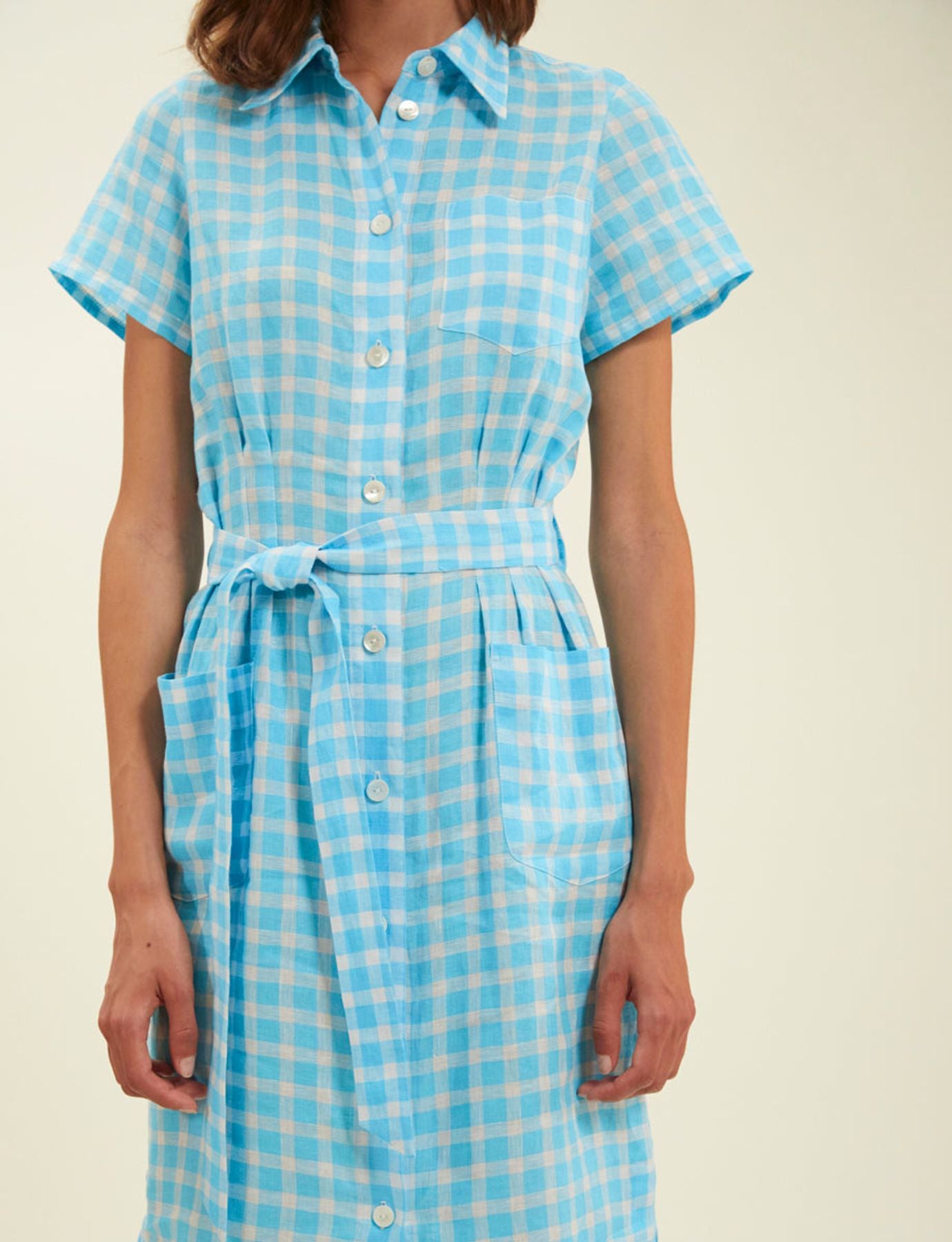 Ethel Turquoise Gingham Shirt Dress