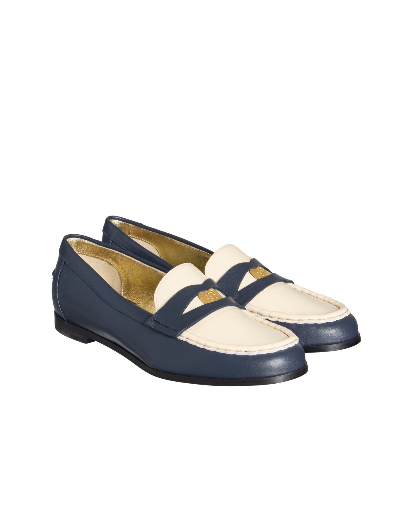 Mocasín Elvire Piel azul marino y beige