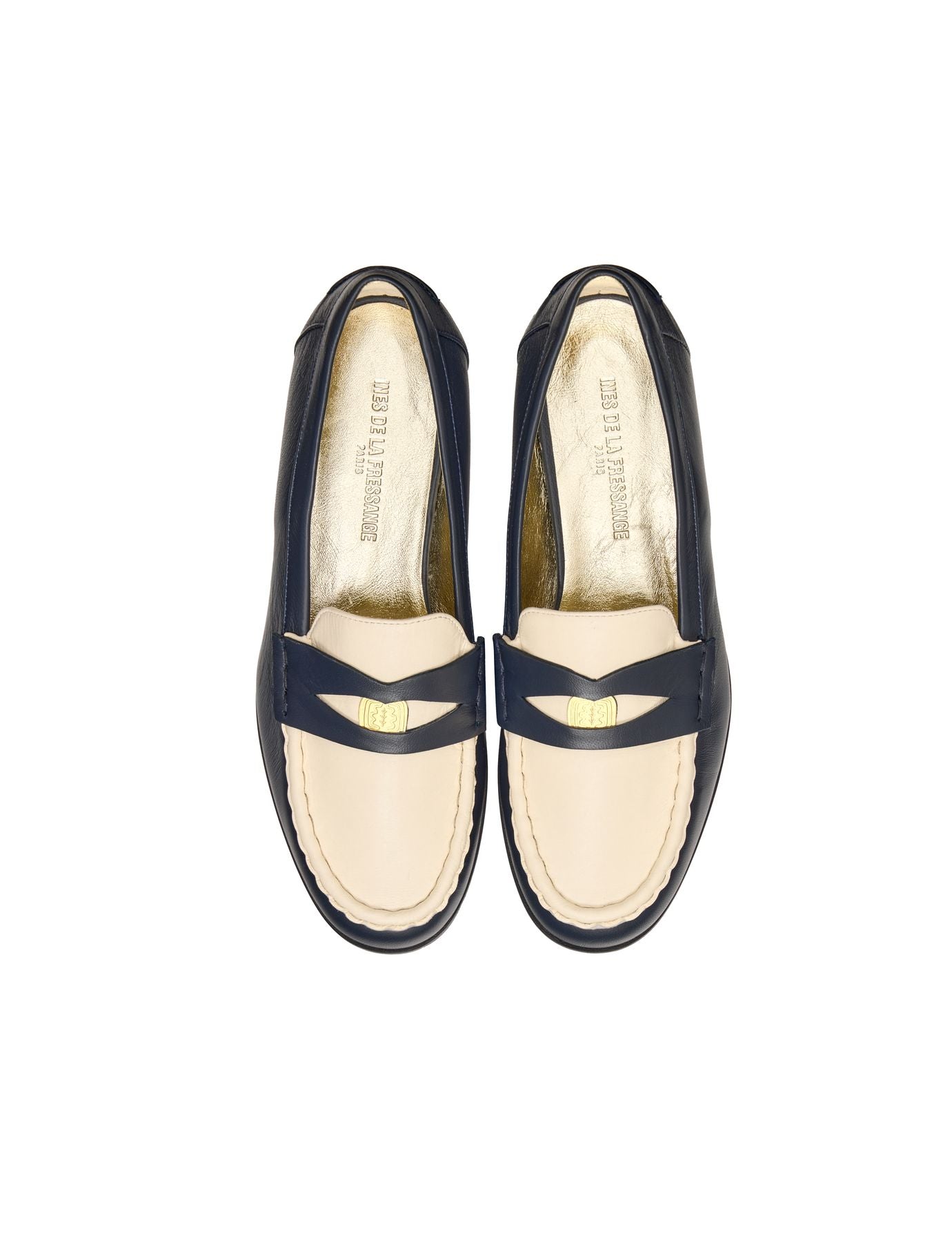 Mocasín Elvire Piel azul marino y beige