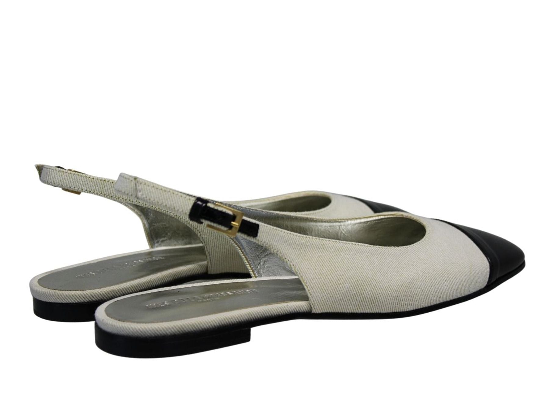 Celia cream and black slingback ballerina