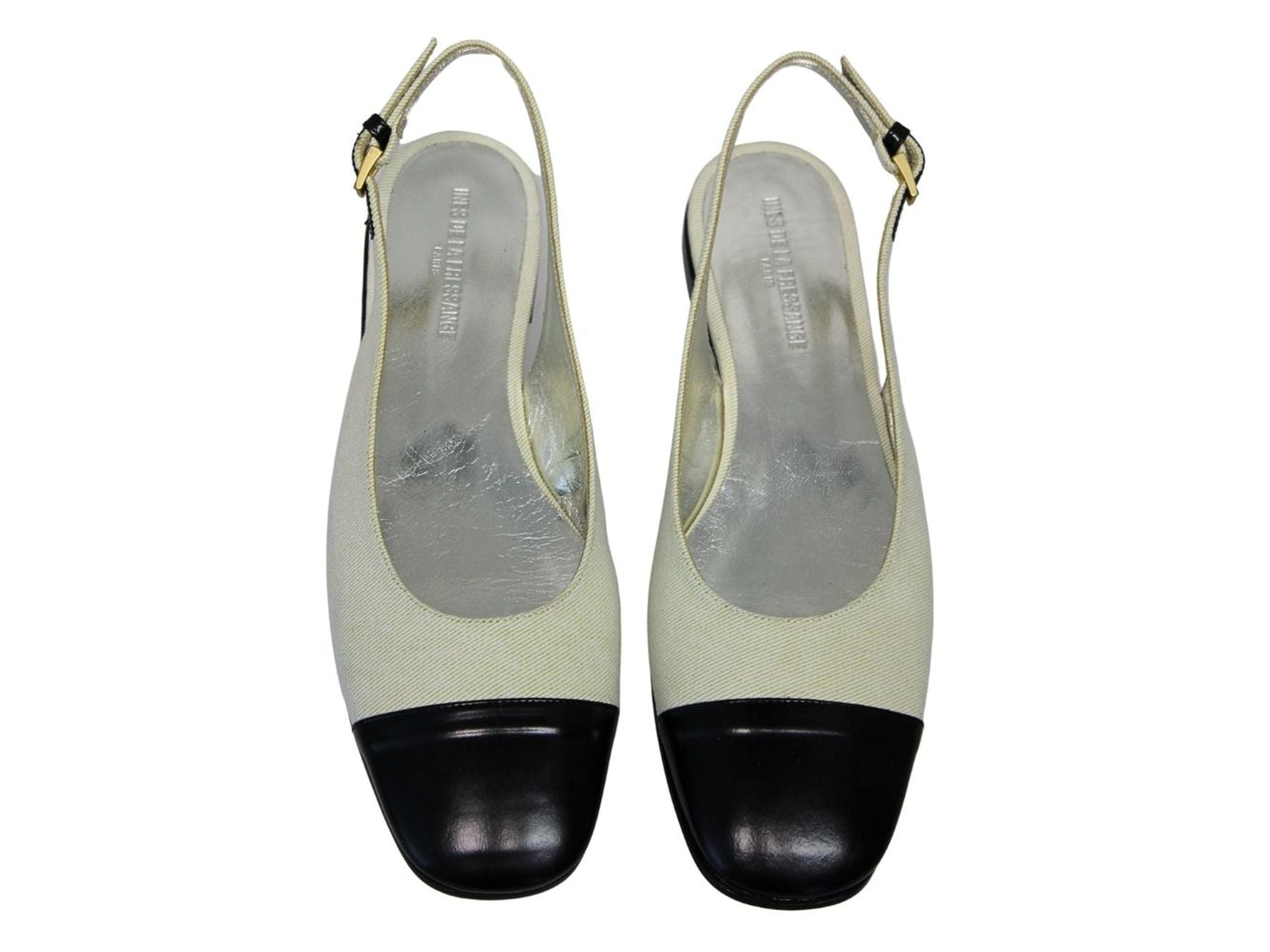 Celia cream and black slingback ballerina