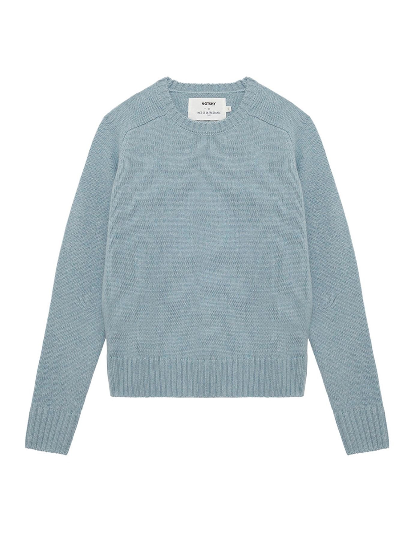 Ines x jersey de cachemira azul de cuello redondo con mangas martillo Notshy