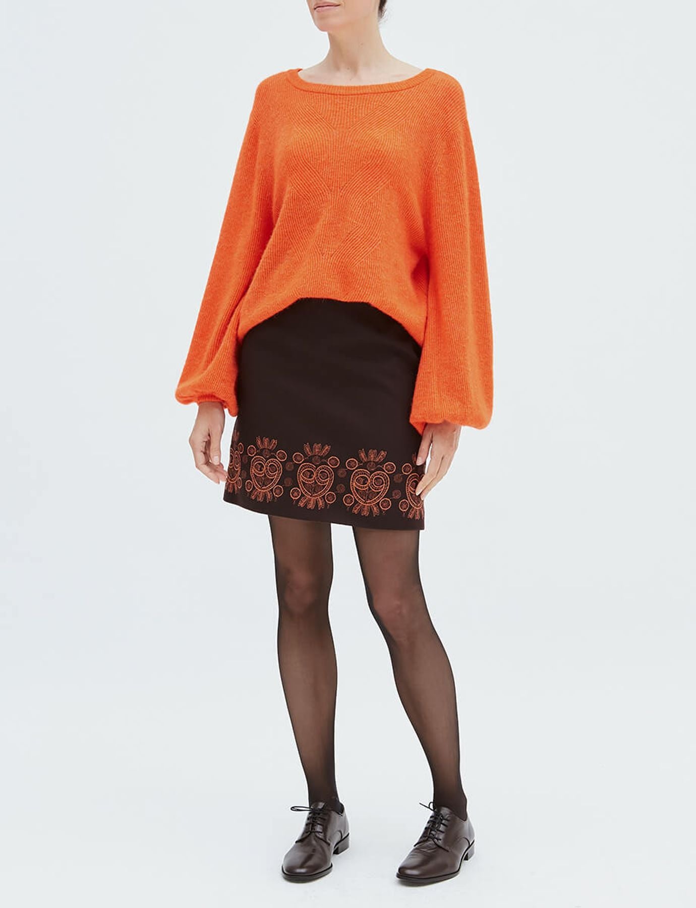 Falda Sophia de lana marrón oscura
