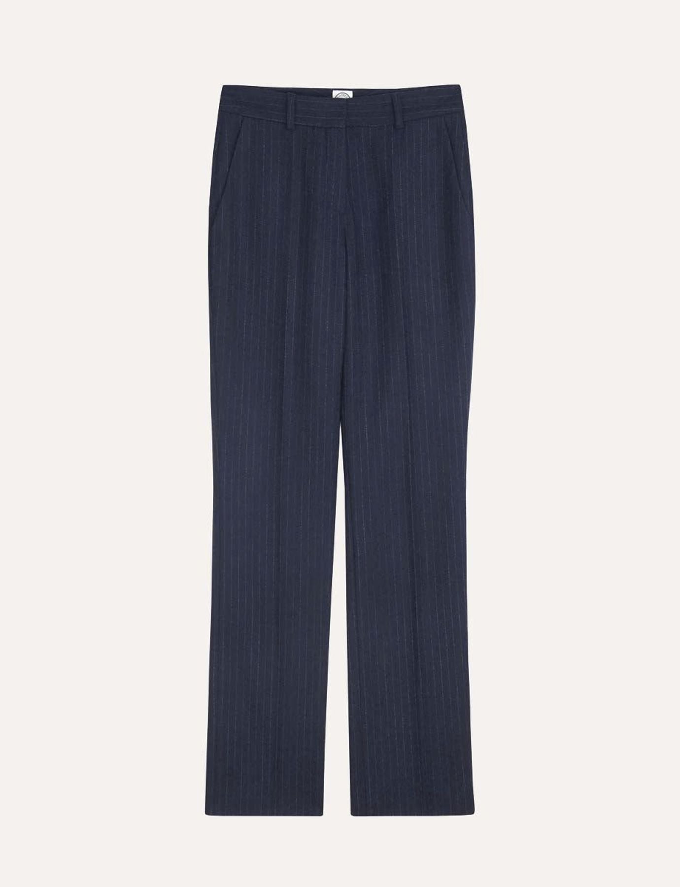Pantalón Anatole a rayas de lana azul marino