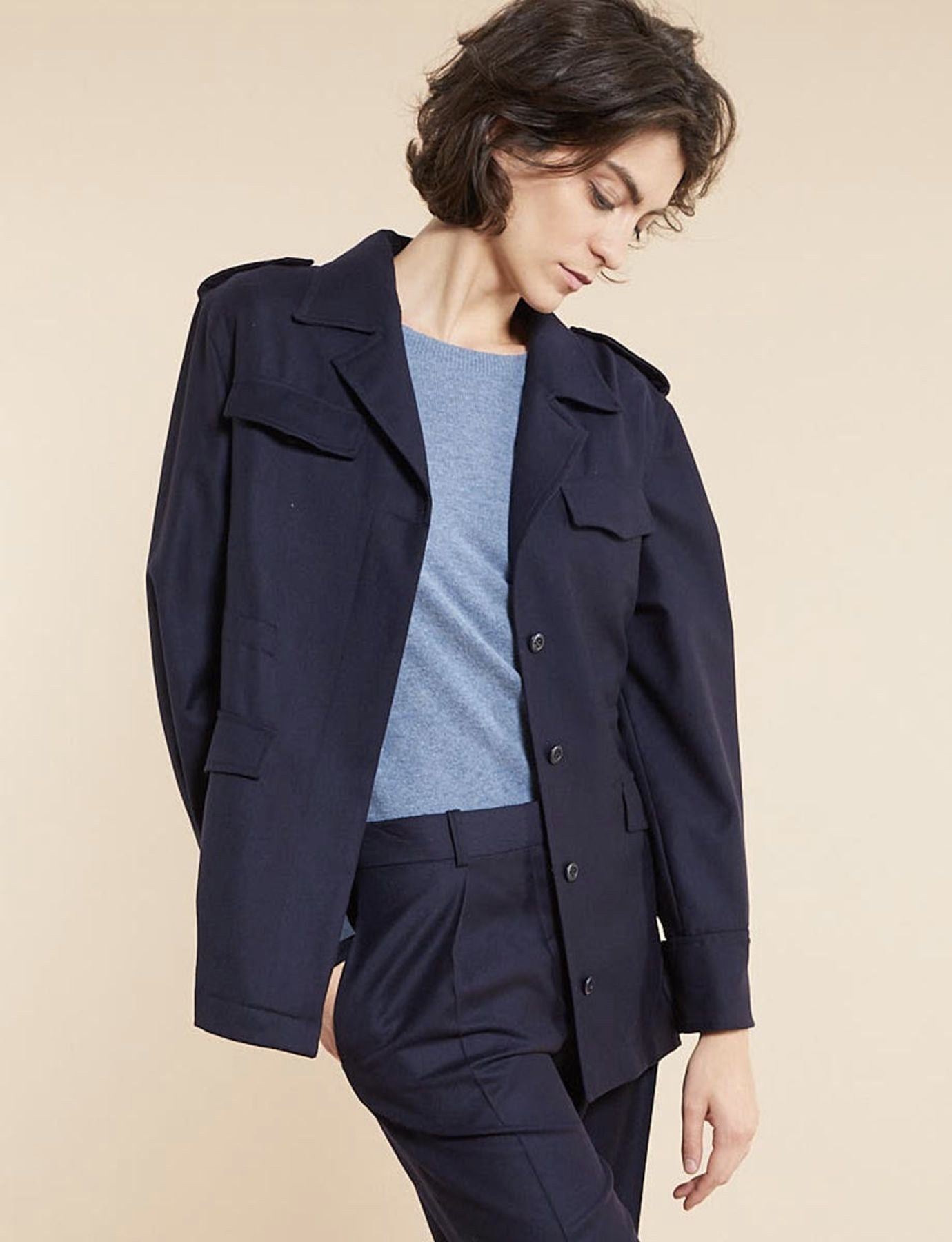 Renoir Jacke Wolle marineblau